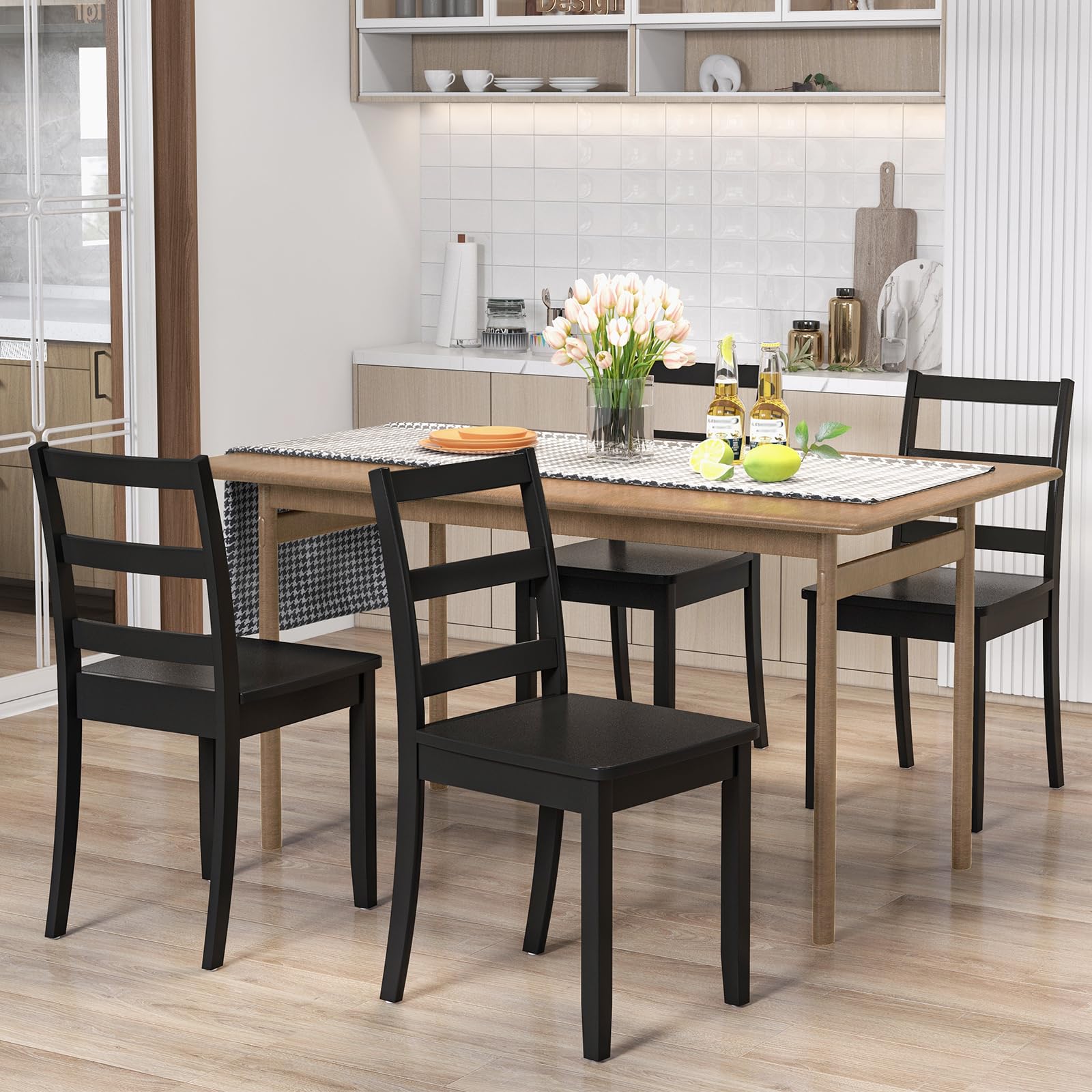 Wood Dining Chairs Set of 2/4 with Solid Rubber Wood Legs, Non-Slip Foot Pads