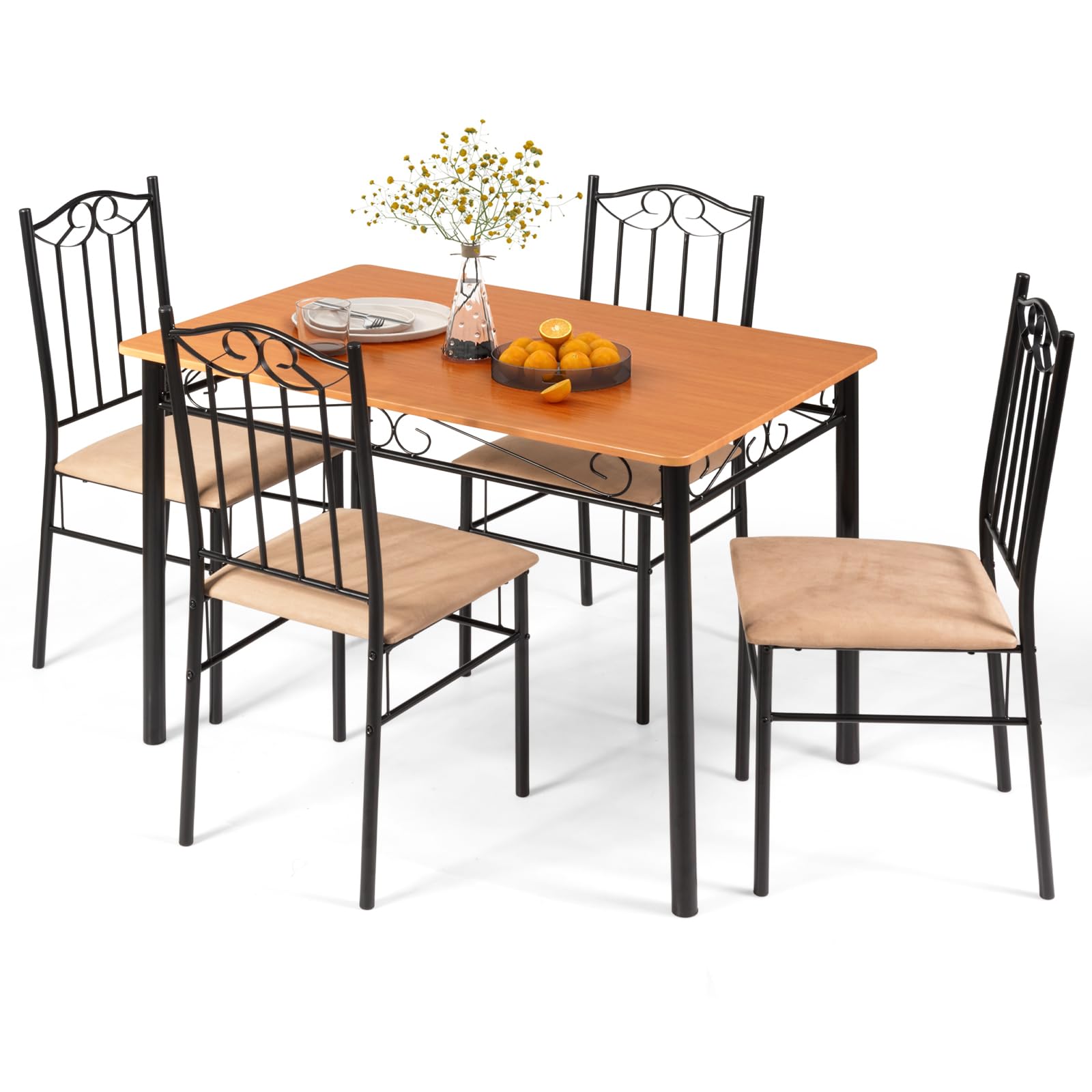 5 Pieces Dining Table Set, Modern Rectangular Dining Table & 4 Upholstered Chair Sets