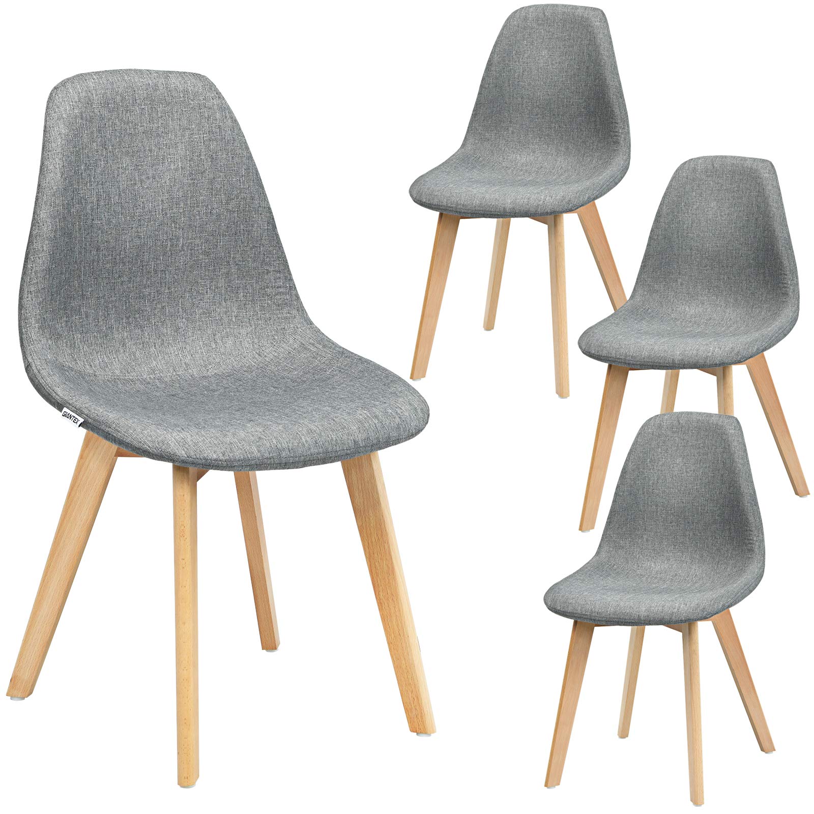 Set of 4 Modern Fabric Dining Chairs with Solid Wood Legs High Backrest Soft Padded Seat