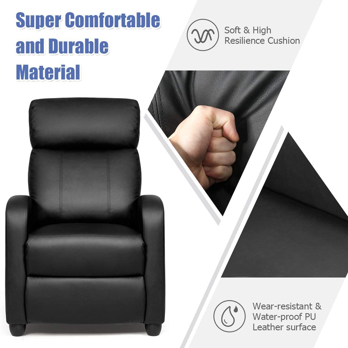 Recliner Chair with Adjustable Backrest & Footrest, Living Room Ergonomic Single Sofa with Remote and Side Pocket