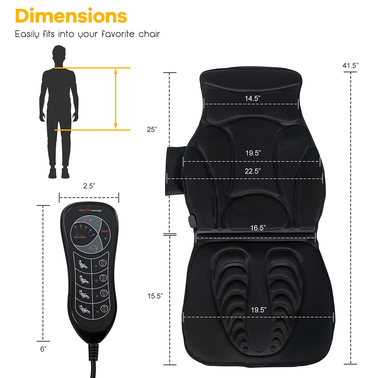 Massage Seat Cushion Back Massager with Heat Chair Massager, 10 Vibration Nodes & 2 Heat Pads