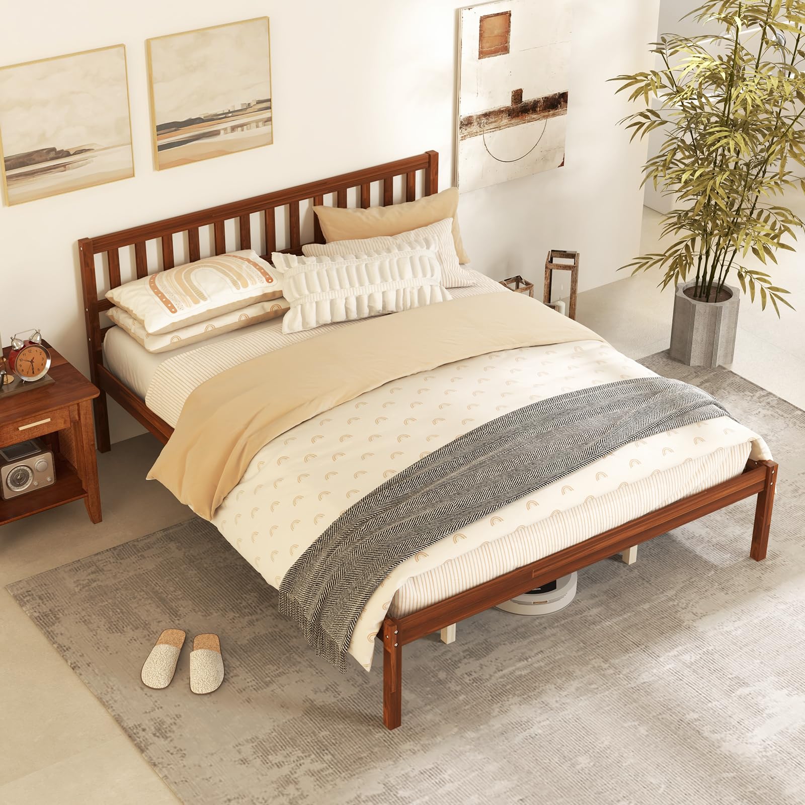 Wood Platform Bed Frame with Headboard