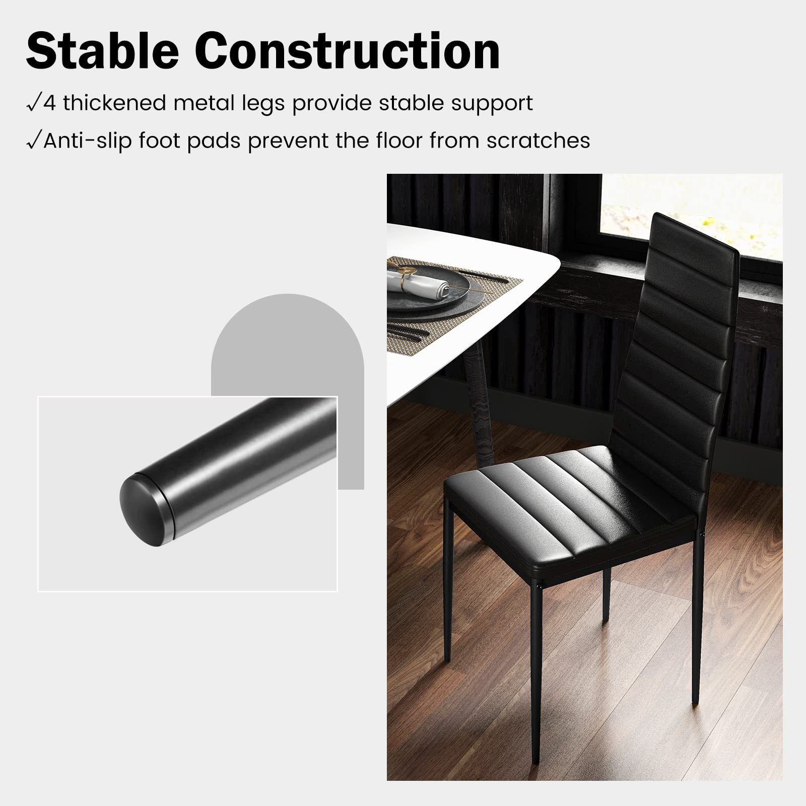 Black Polyvinyl Chloride Metal Dining Chair Set of 6 - Ergonomic High Back, Soft Padded Seat and Back