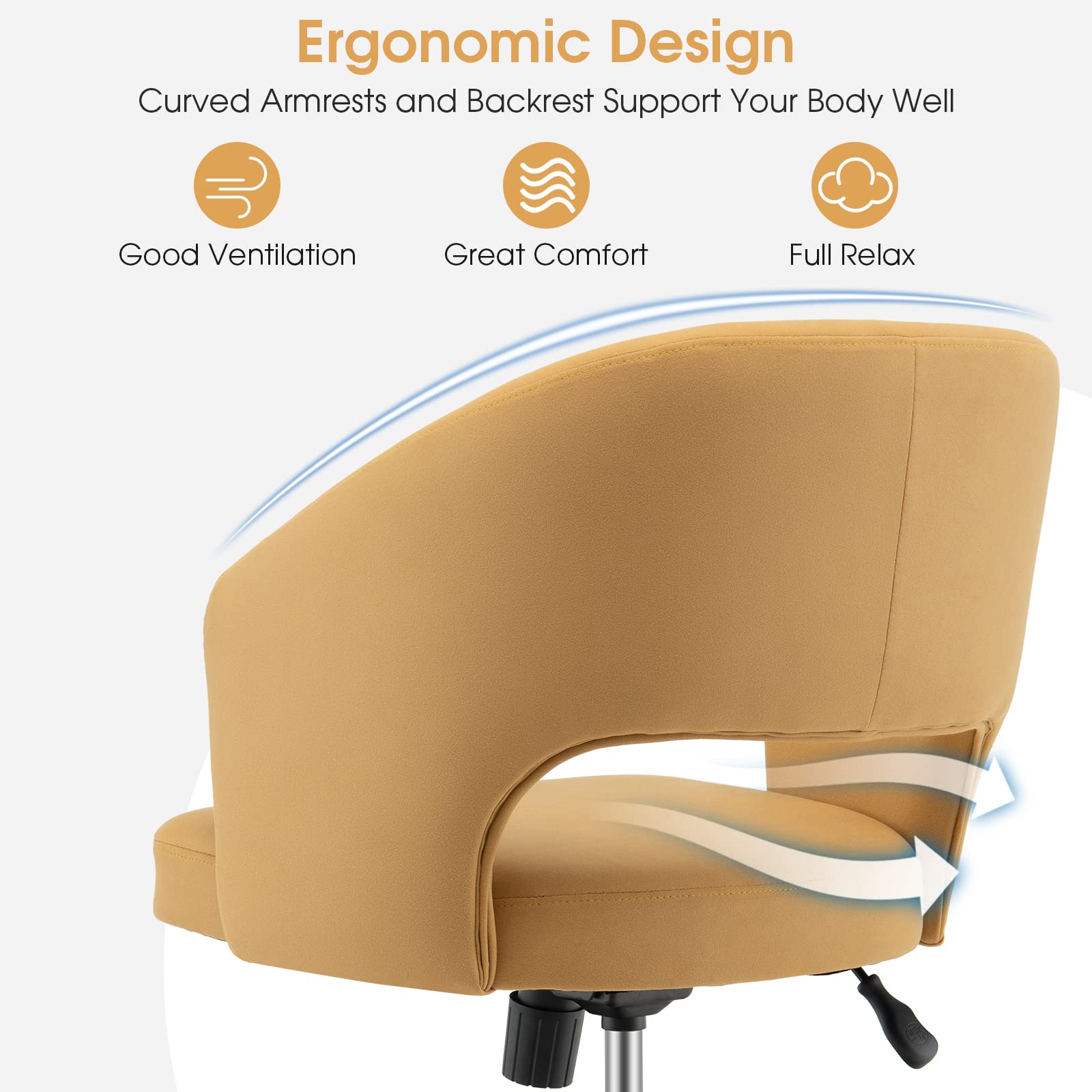 Home Office Desk Chair, Comfy Upholstered Chair with Hollow Design & Height Adjustable