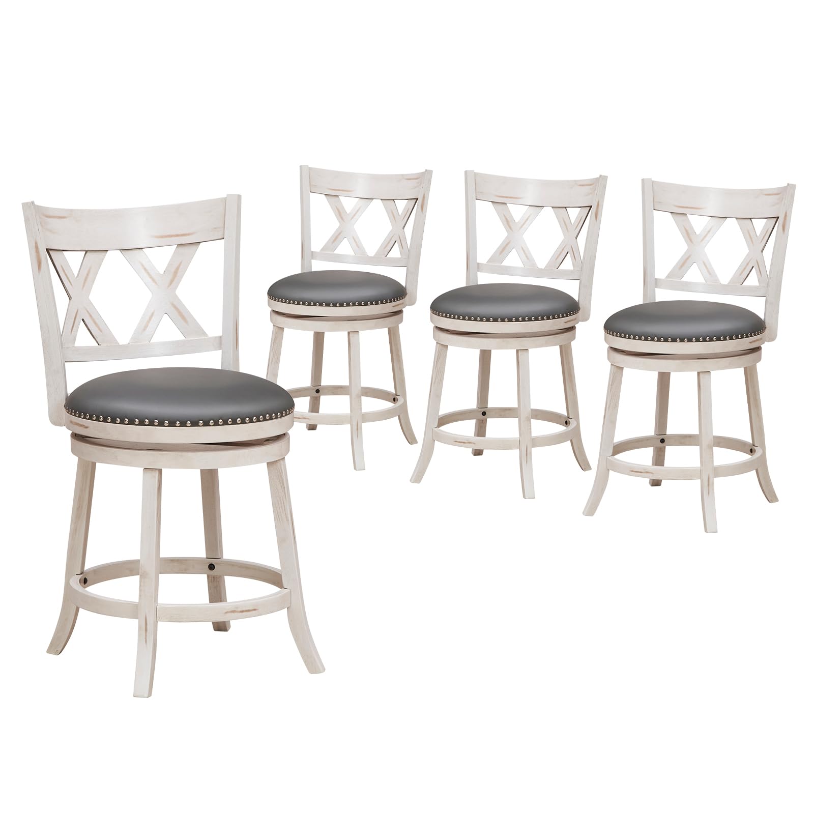 25.5" Bar Stools Set of 2/4, Swivel Counter Height Stools with Back, 20" Wide Padded Seat, Rubber Wood Frame
