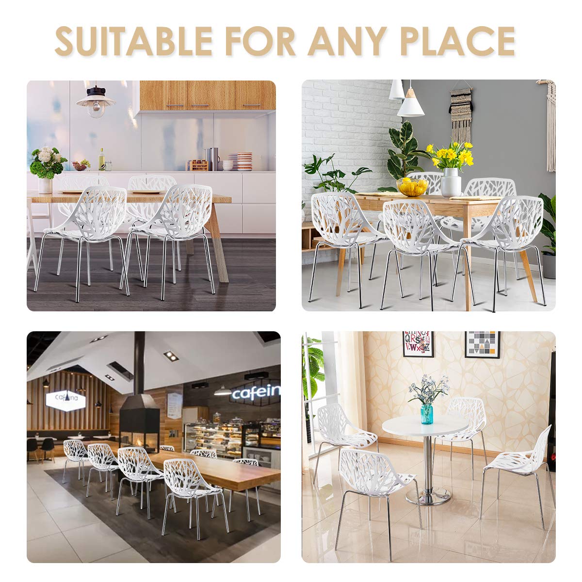Set of 6 Modern Stackable Dining Chairs with Plastic Feet Pads