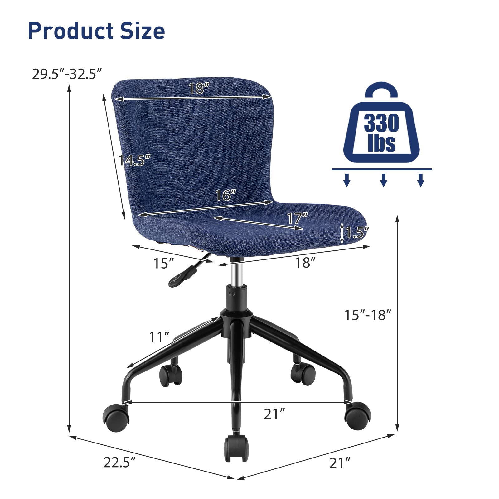 Home Office Chair with Wheels, Mid-Back Swivel Computer Chair