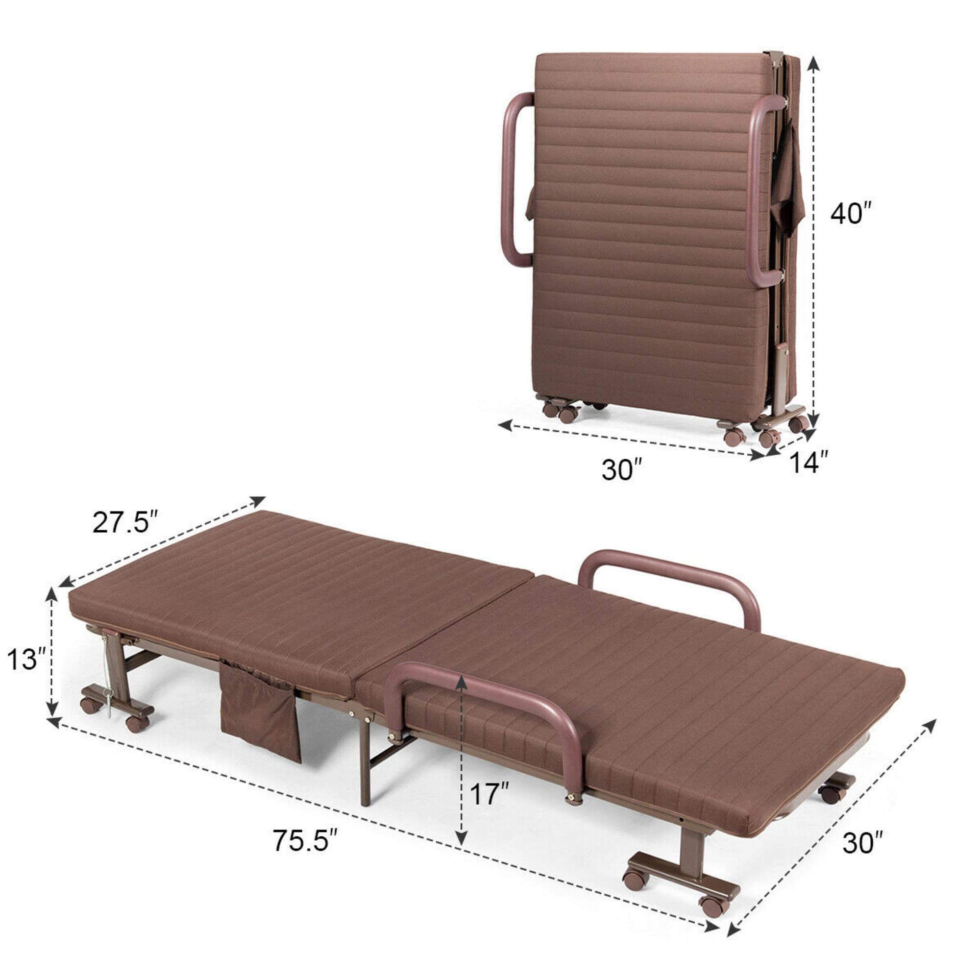 Portable Guest Bed with 6 Positions Adjustable Backrest & Side Storage Pocket