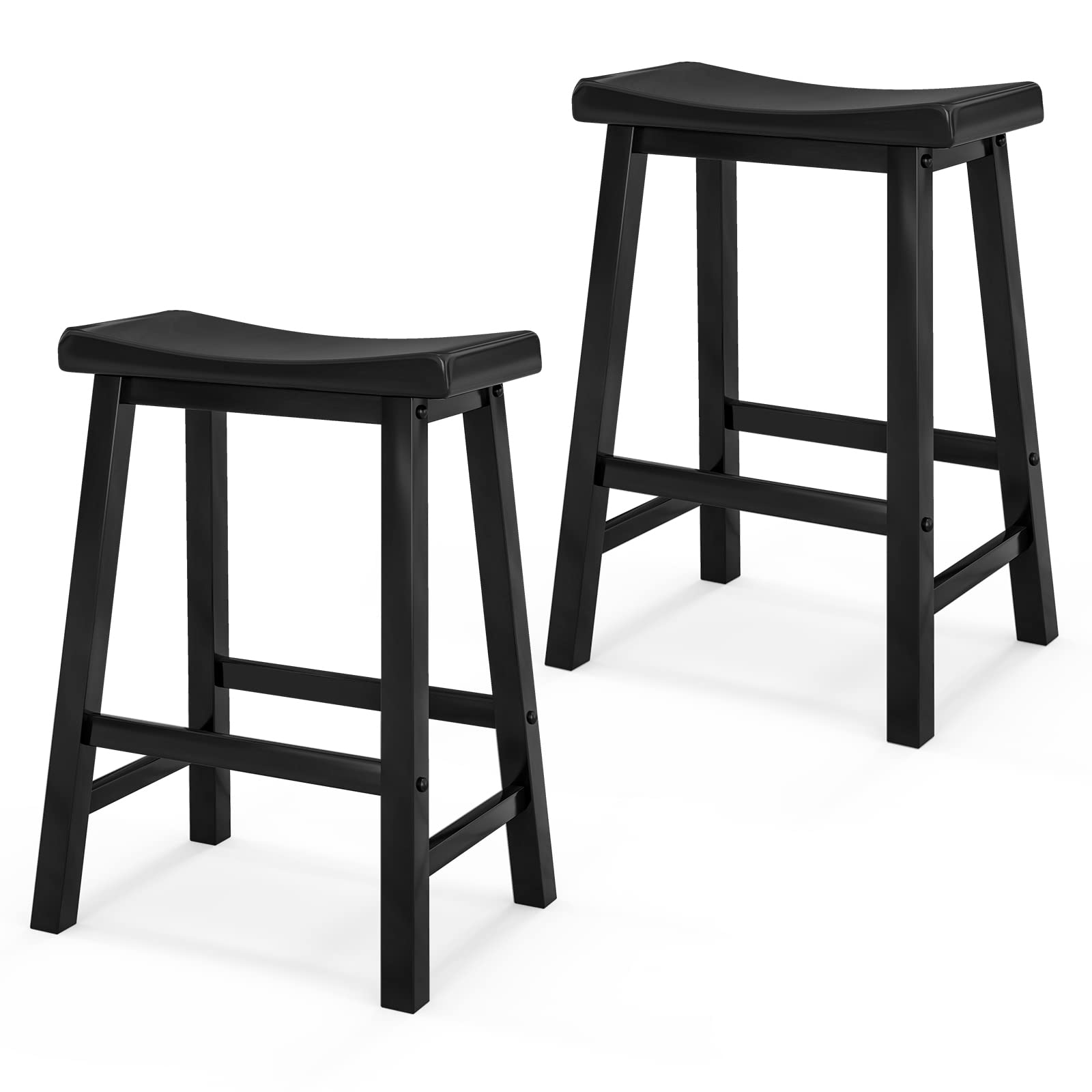 Saddle Stools Set of 2/4, 24-inch Counter Height Barstools with Solid Wood Legs & Footrests