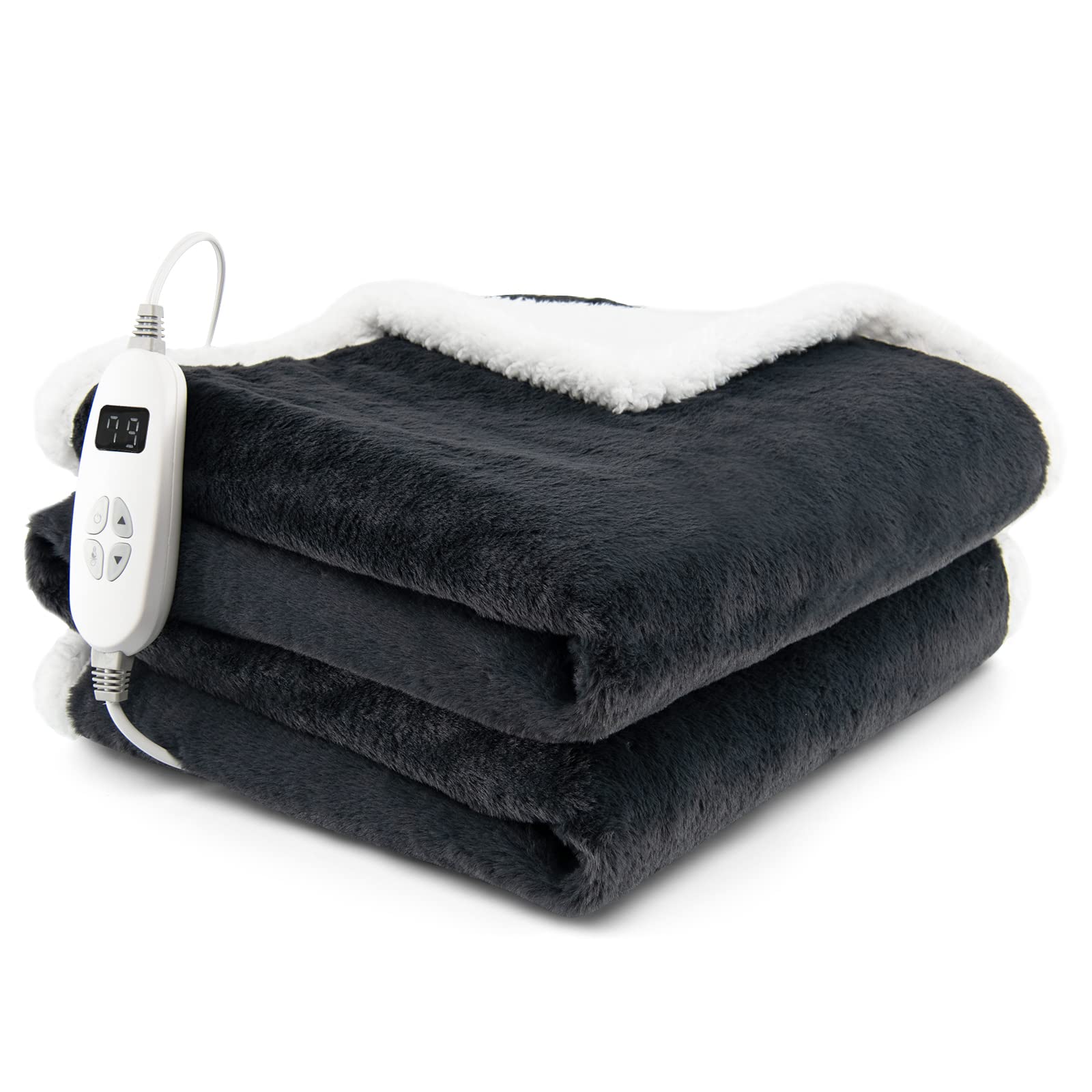 Heated Throw Blanket, Reversible Sherpa & Faux Rabbit Fur Heating Blanket w/ 10 Heat Levels, 9H Timer Auto Off, Machine Washable Blanket Warmer
