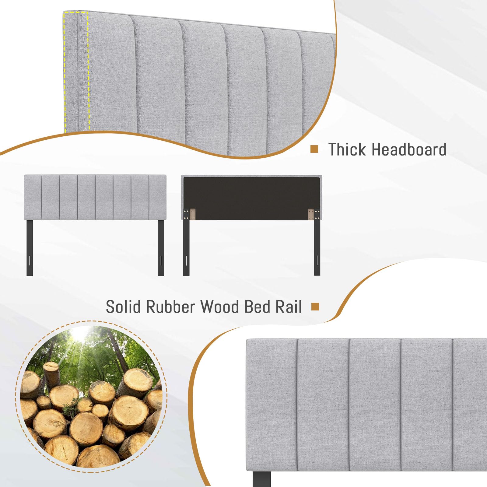 Linen Upholstered Headboard for Full & Queen Size Bed