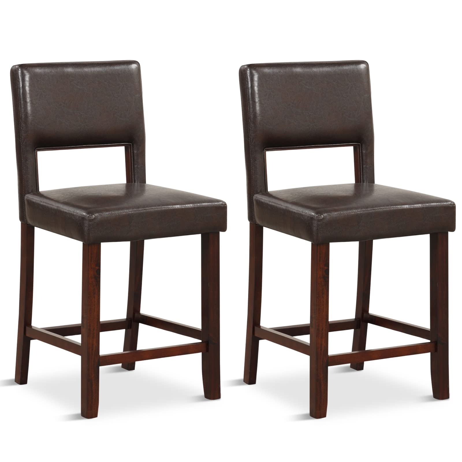 24.5" Counter Height Bar Stools Set of 2, Linen Barstools with Back, Rubber Wood Legs