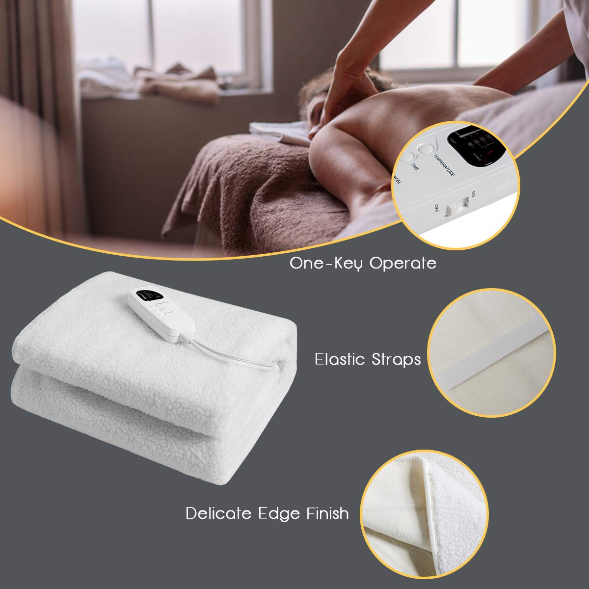 Massage Table Warmer, Heated Mattress Pad with 5 Heat Settings, 12 Ft Cord and Overheat Protection