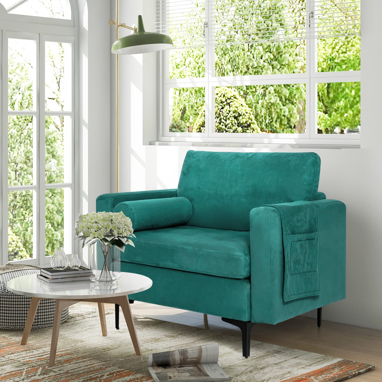Modern Accent Sofa w/Comfy Cushion Bolster for Bedroom Reception Room