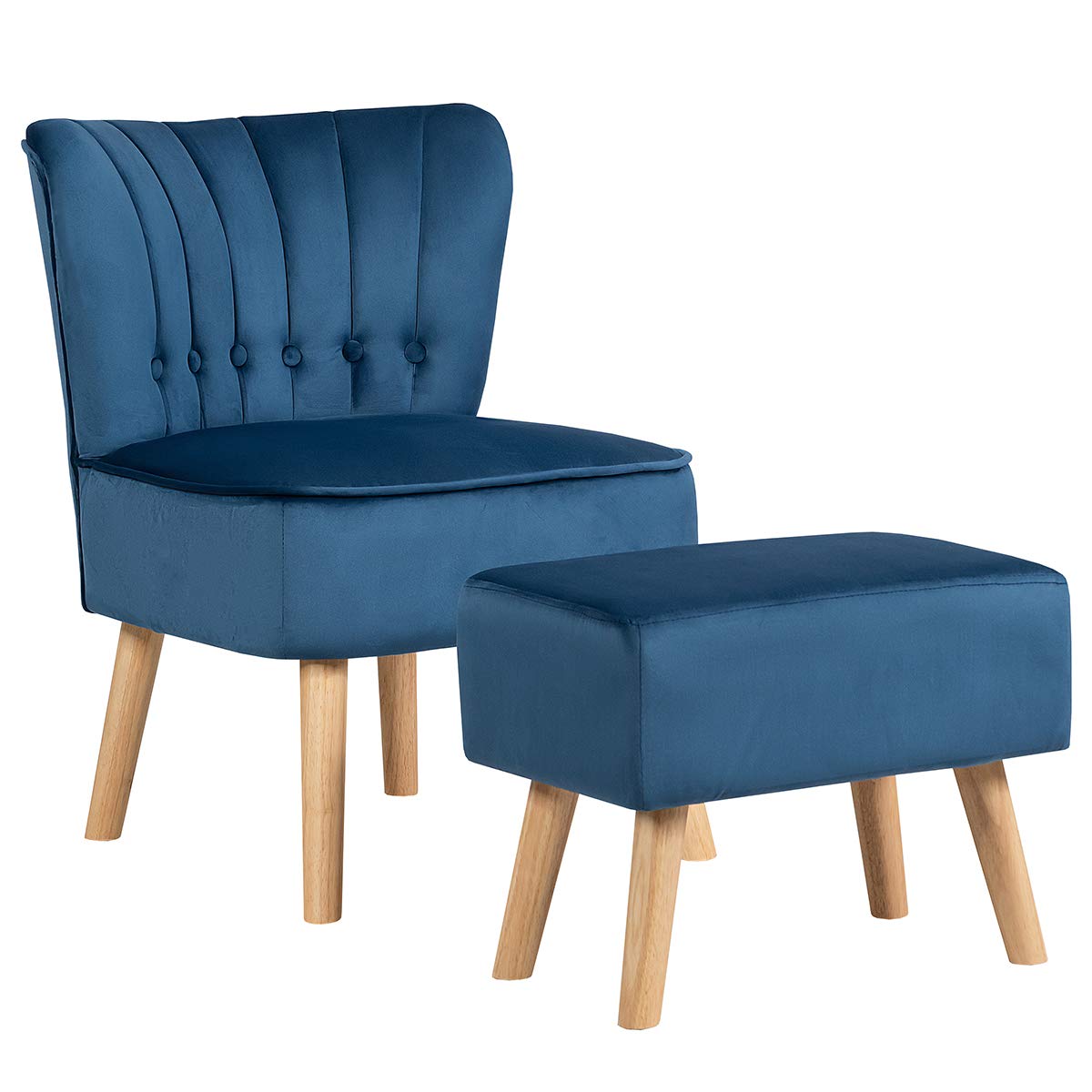 Modern Accent Chair Ottoman Set, Armless Slipper Sofa Chair with Footstool