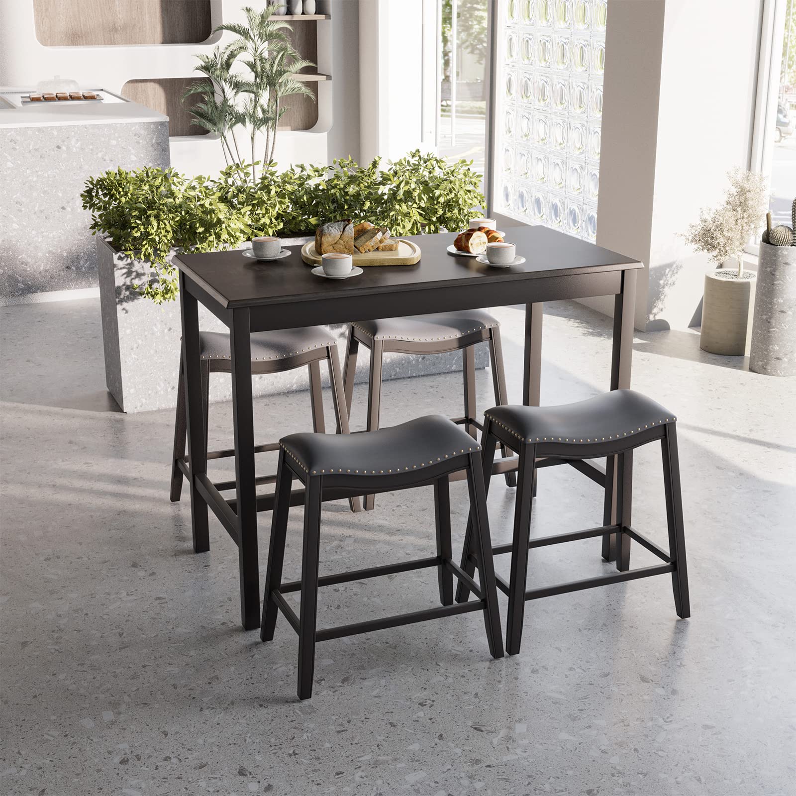 Dining Table Set for 4, Kitchen Counter Height Table w/ 4 Stools, 5 Piece Bistro Table Set