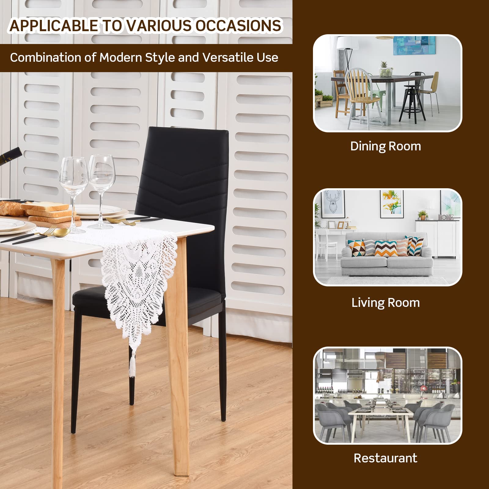 Set of 4 Dining Chairs, High Back Dining Side Chairs w/PVC Leather & Non-Slip Feet Pads