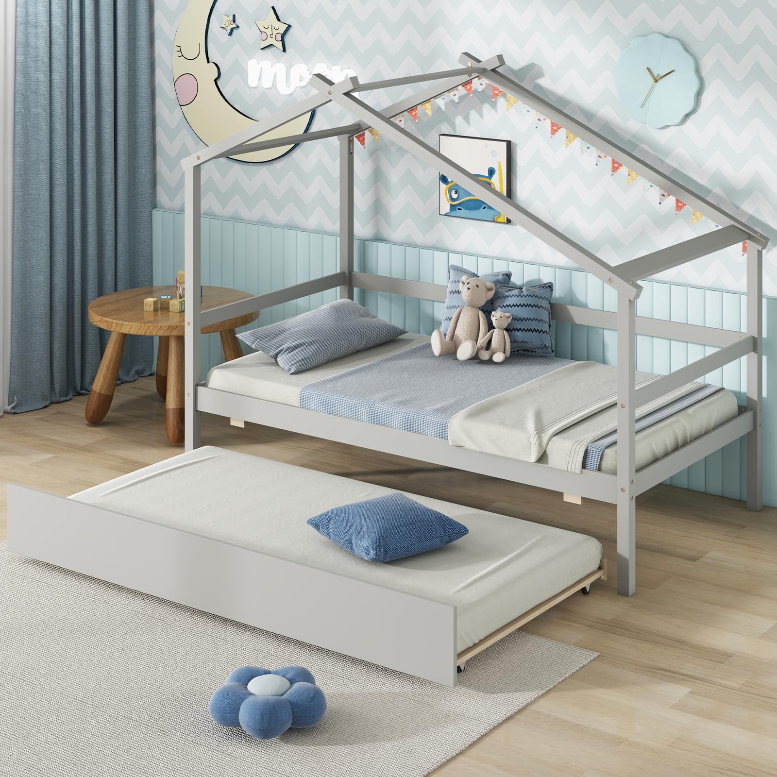 Twin Size House Bed with Trundle