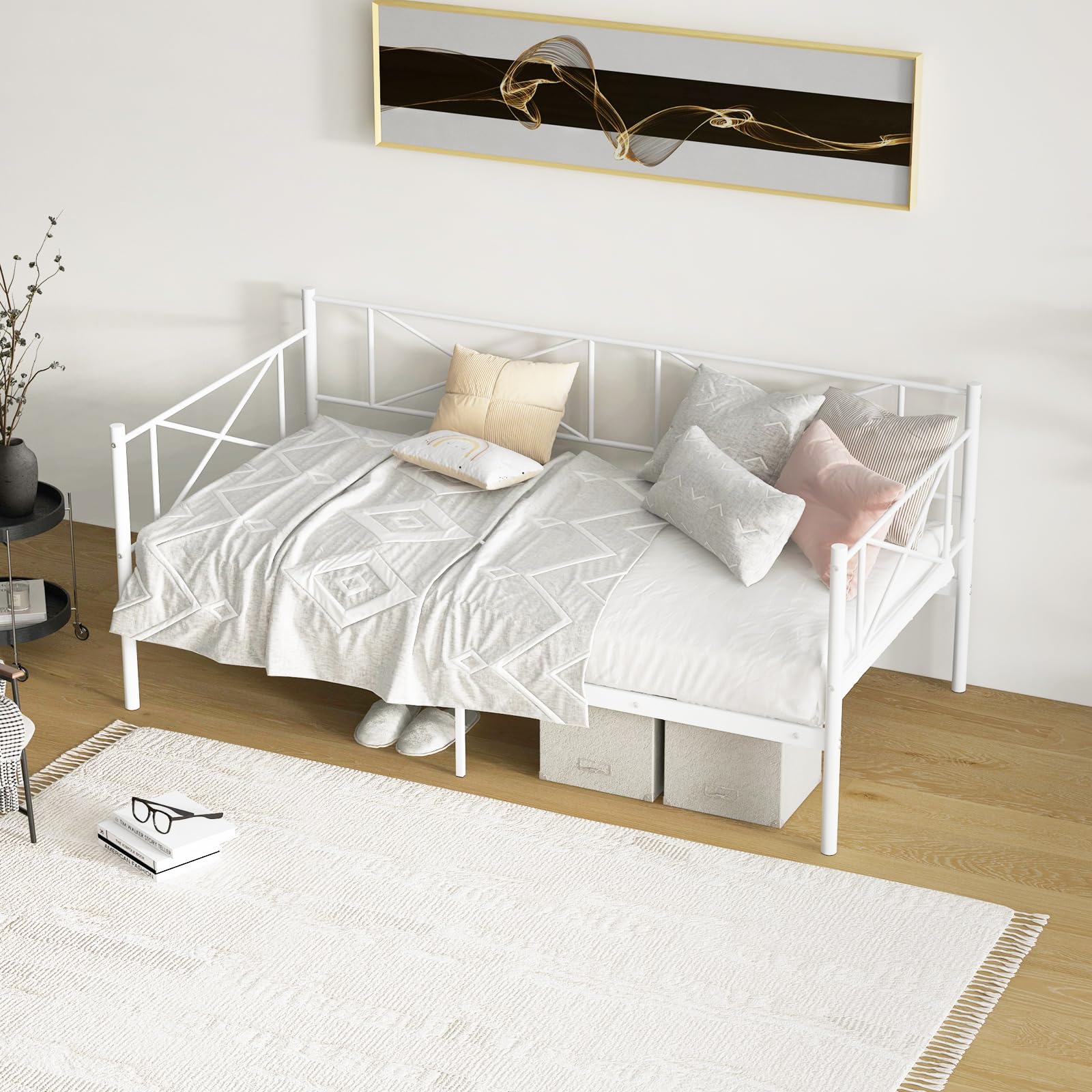 Twin Size Metal Daybed Frame Modern 2-in-1 Sofa Daybed