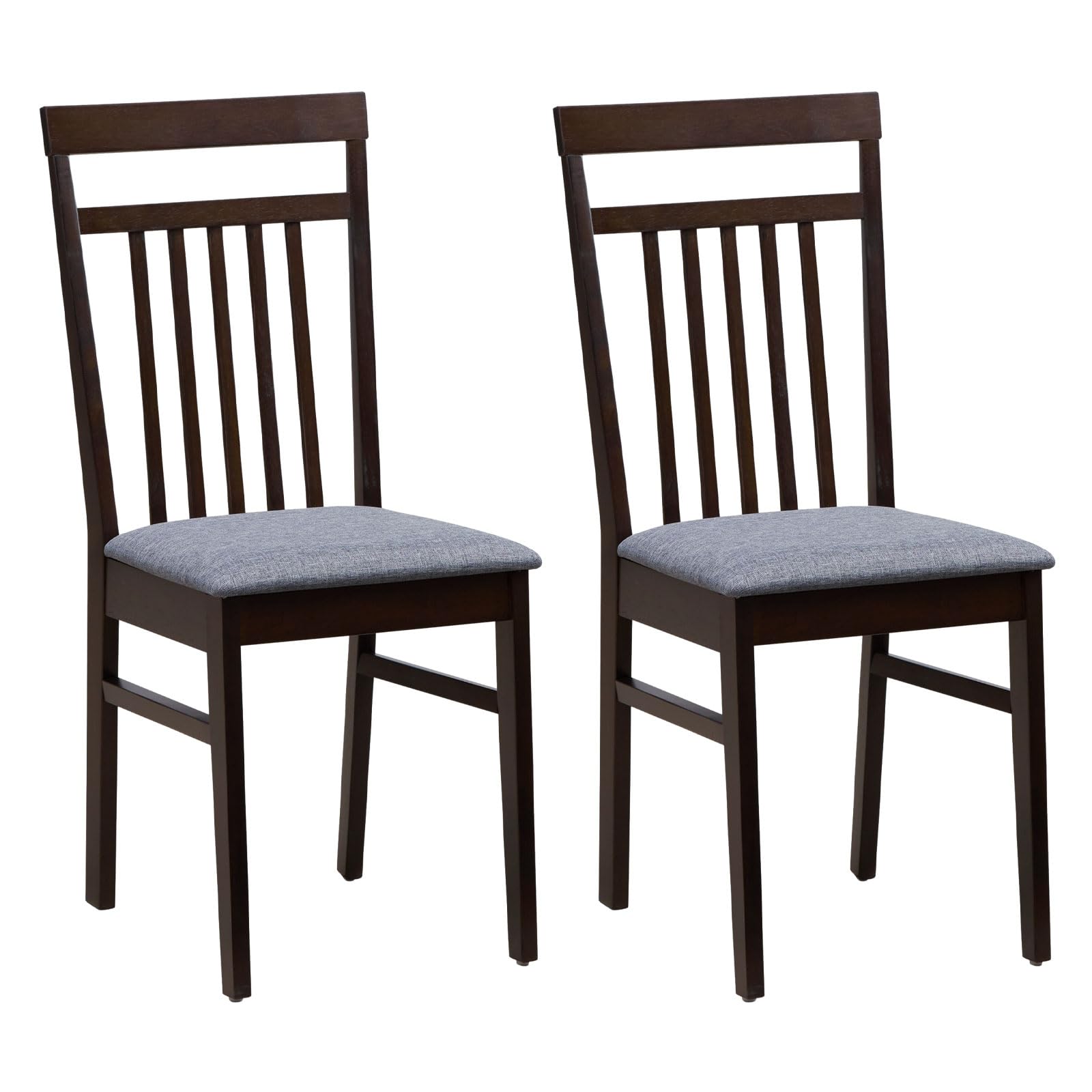 Armless Wood Dining Chairs Set of 2/4 with Cushion Seat,  Solid Rubber Wood Frame