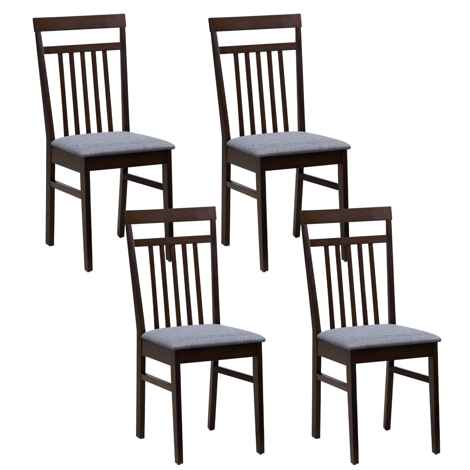 Armless Wood Dining Chairs Set of 2/4 with Cushion Seat,  Solid Rubber Wood Frame