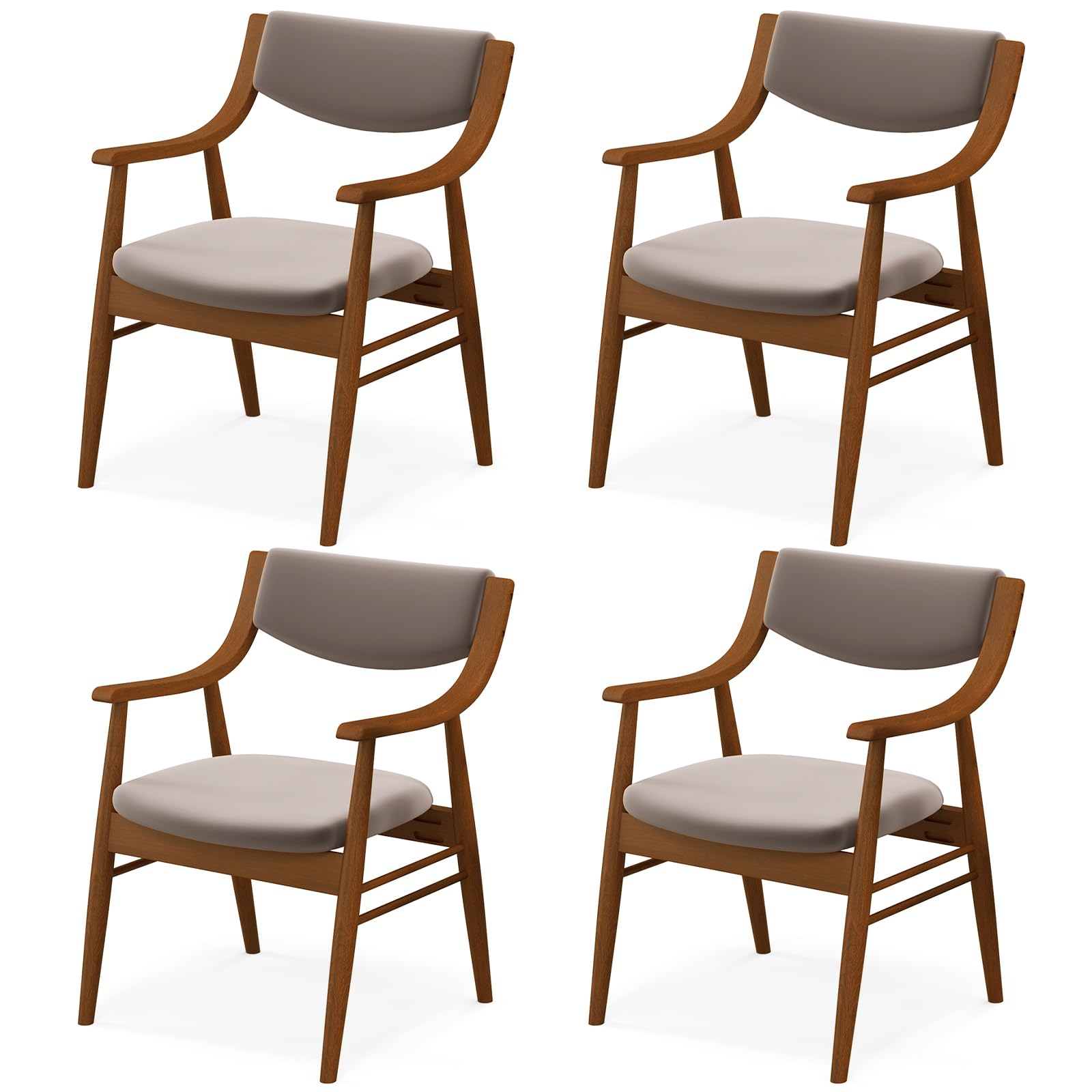 Wooden Dining Chairs Set of 2/4, PU Leather Upholstered Kitchen Chairs w/Padded Seat & Back, Rubber Wood Frame