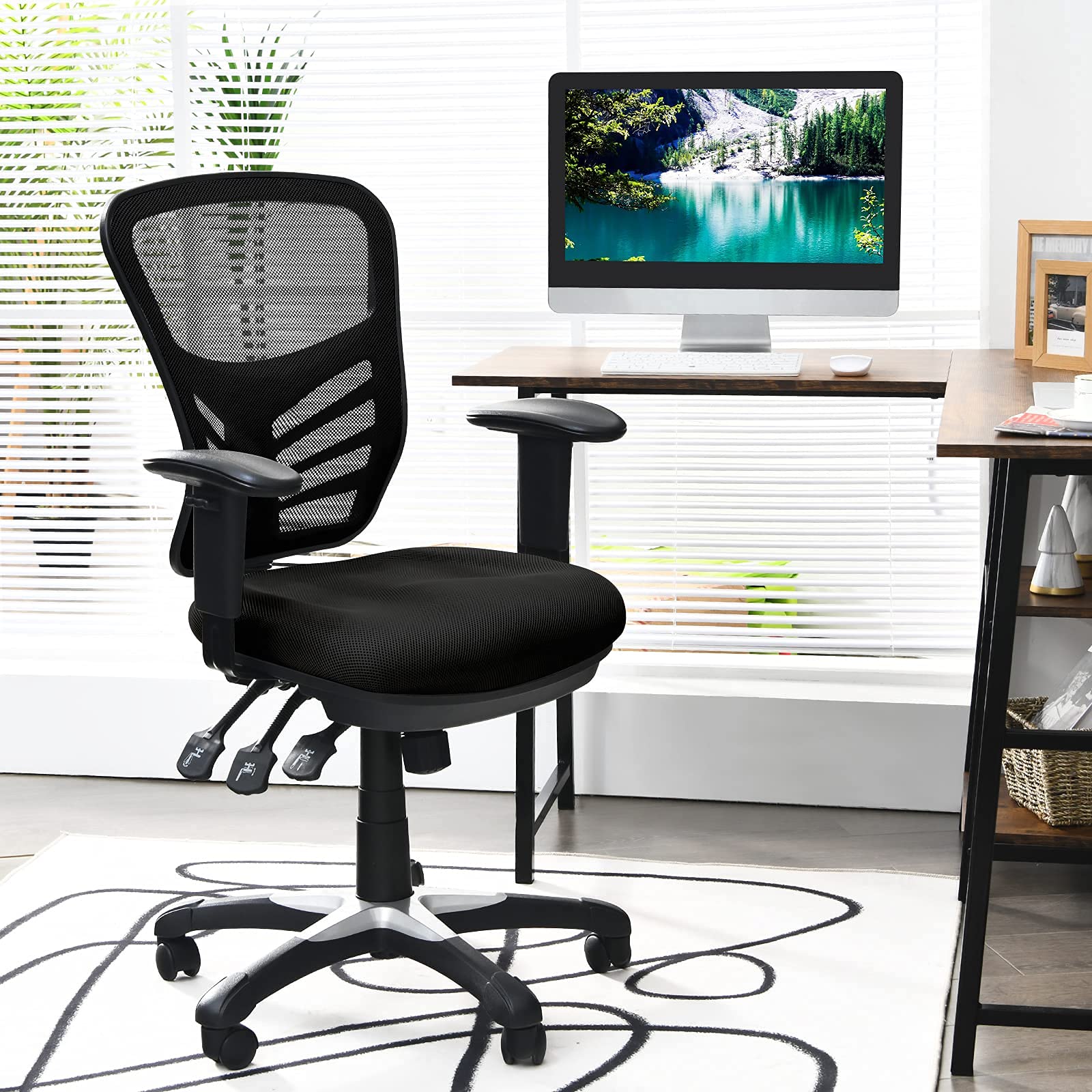 Mid-Back Managers Mesh Office Chair with Height Adjustable Backrest & Armrest, Seat Tilt Adjustment