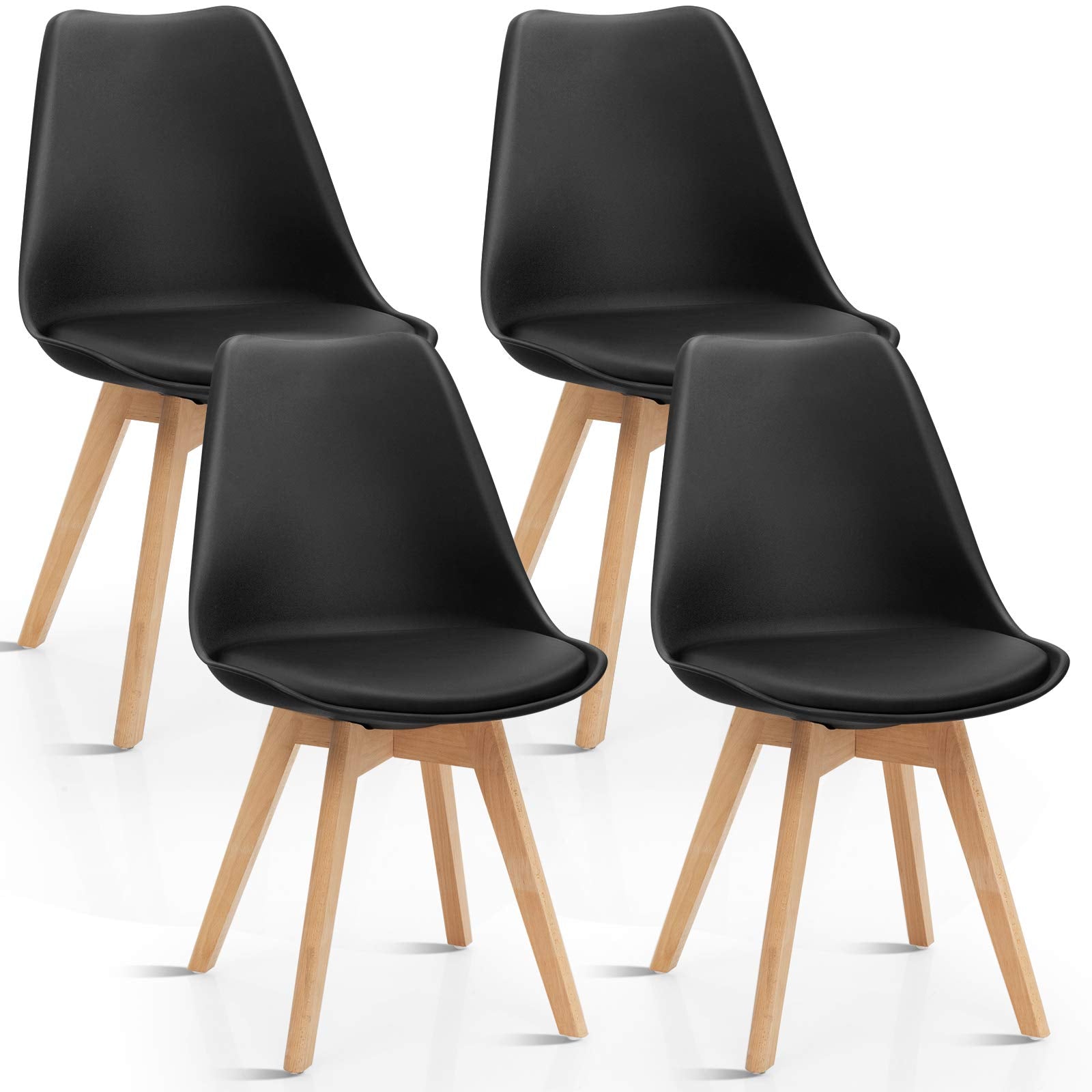Set of 4 Modern High Backrest Dining Chairs, Elegant Mid Century Side Chairs w/Padded Seat, Solid Wood Legs