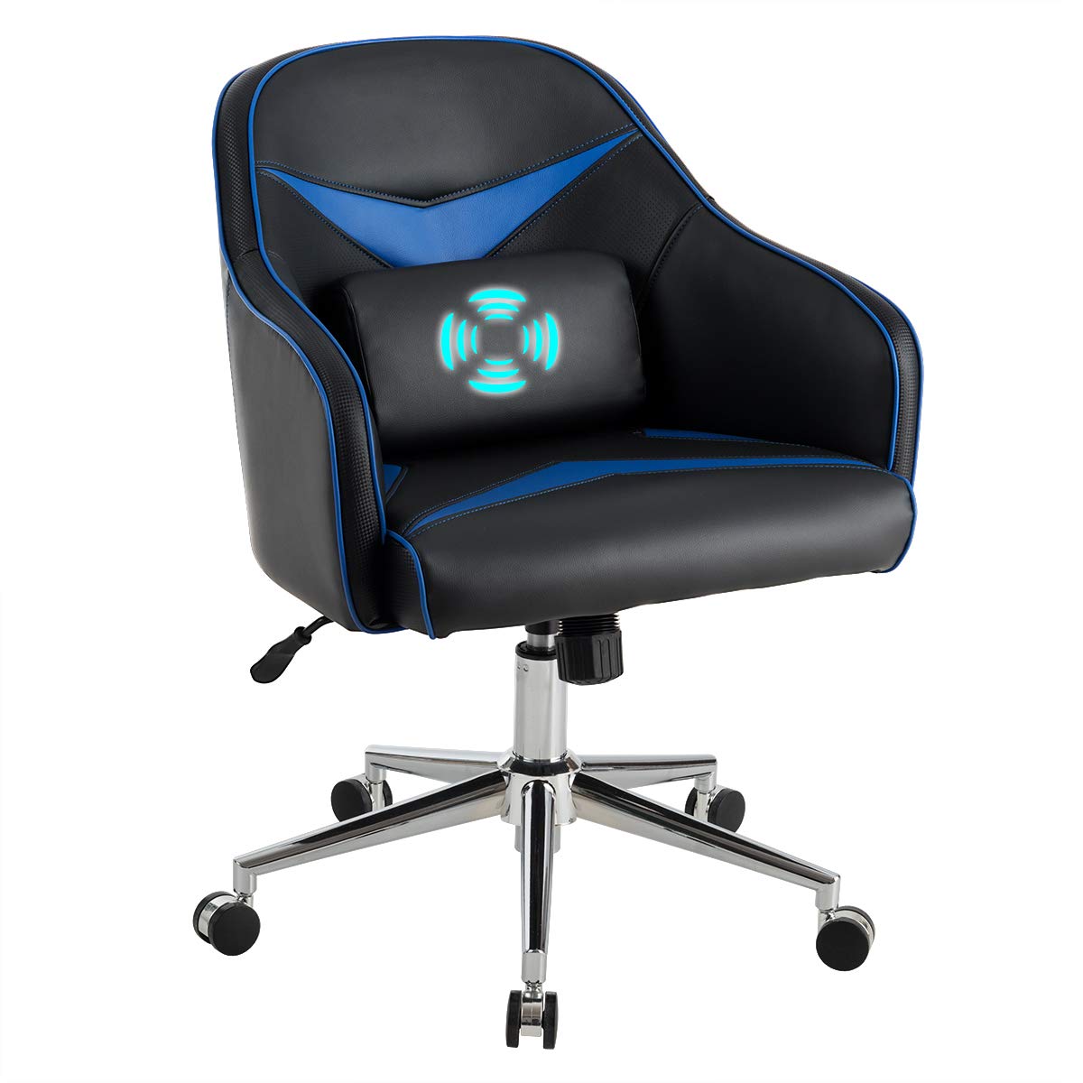 PU Leather Gaming Chair, Adjustable Height Mid-Back Armchair w/Massage Lumbar Pillow