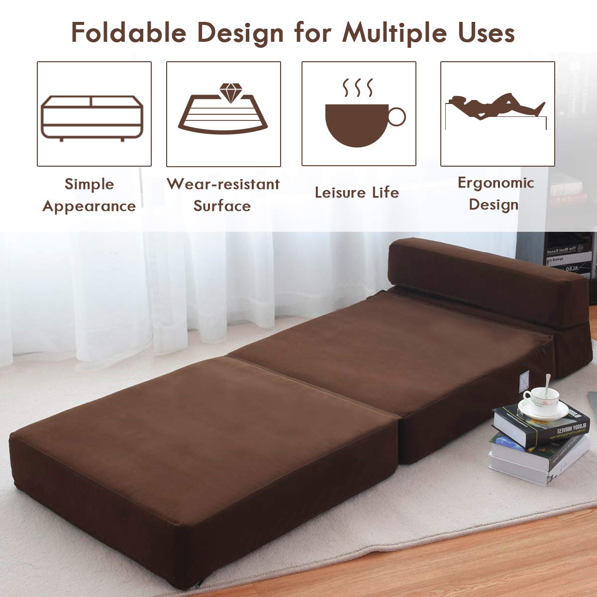 Convertible Sofa Bed, Floor Couch Sleeper, Folding Futon Guest Bed