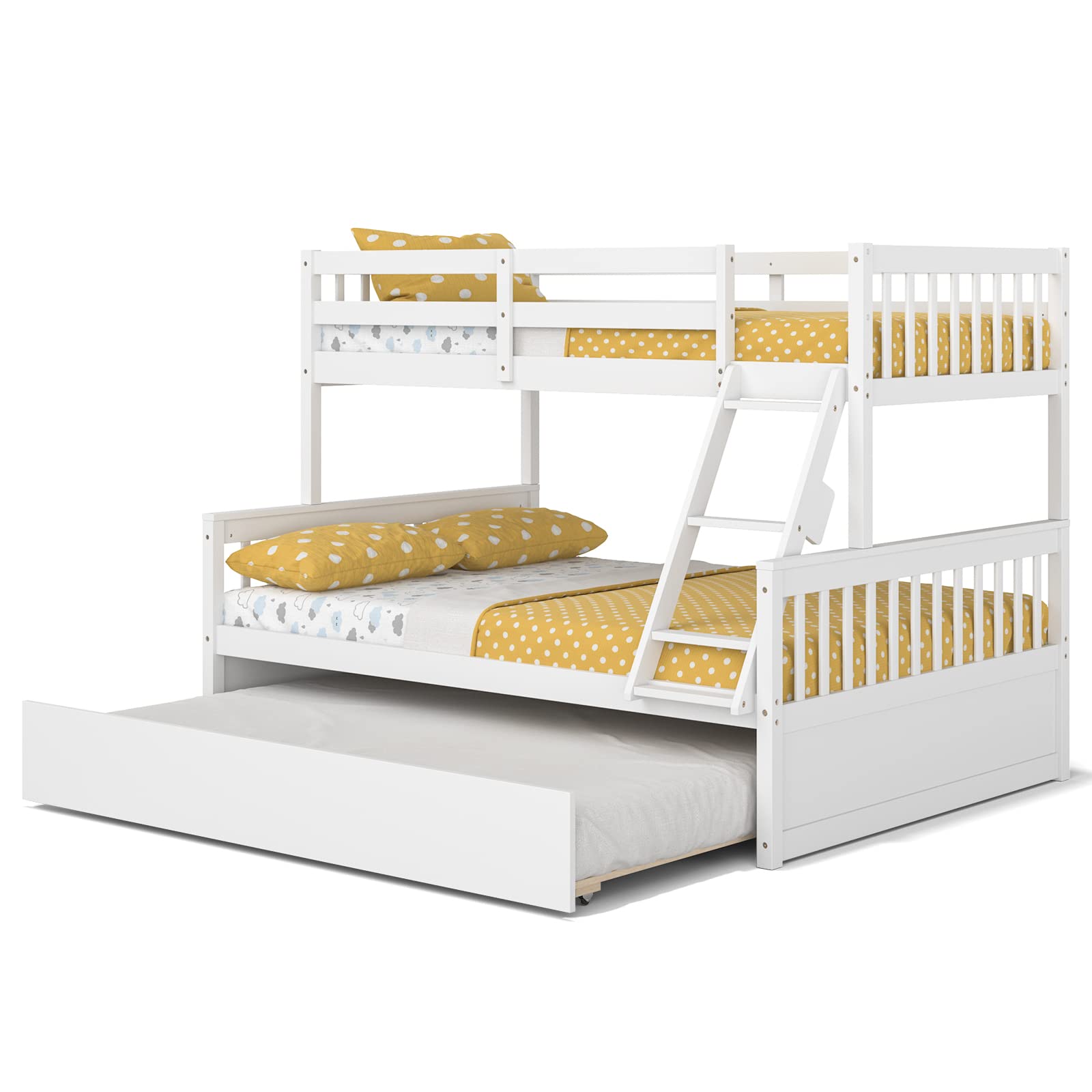 Wood Twin Over Full Bunk Bed with Solid Pine Wood Frame