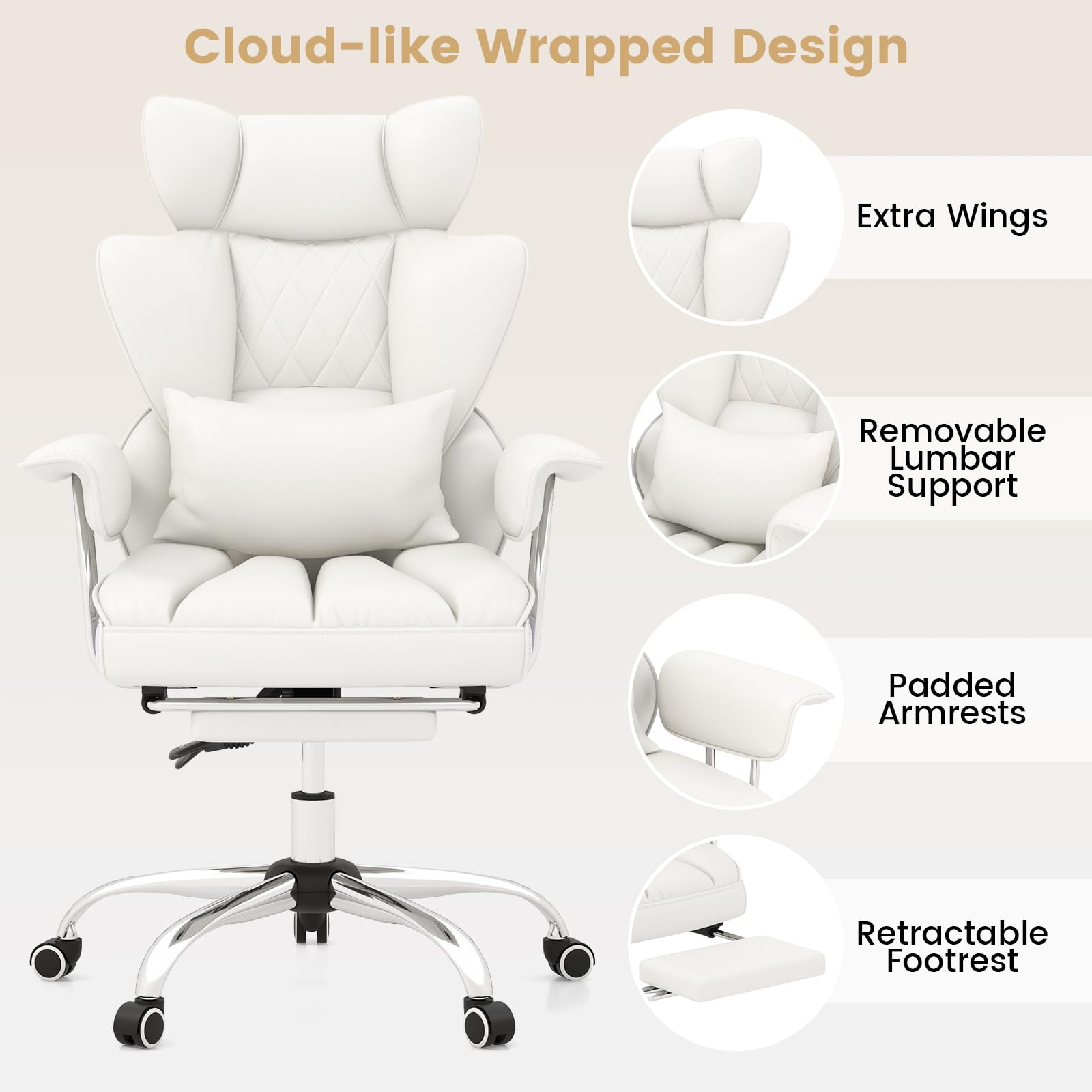 400 LBS Big and Tall Office Chair, PU Leather Executive Desk Chair w/Retractable Footrest
