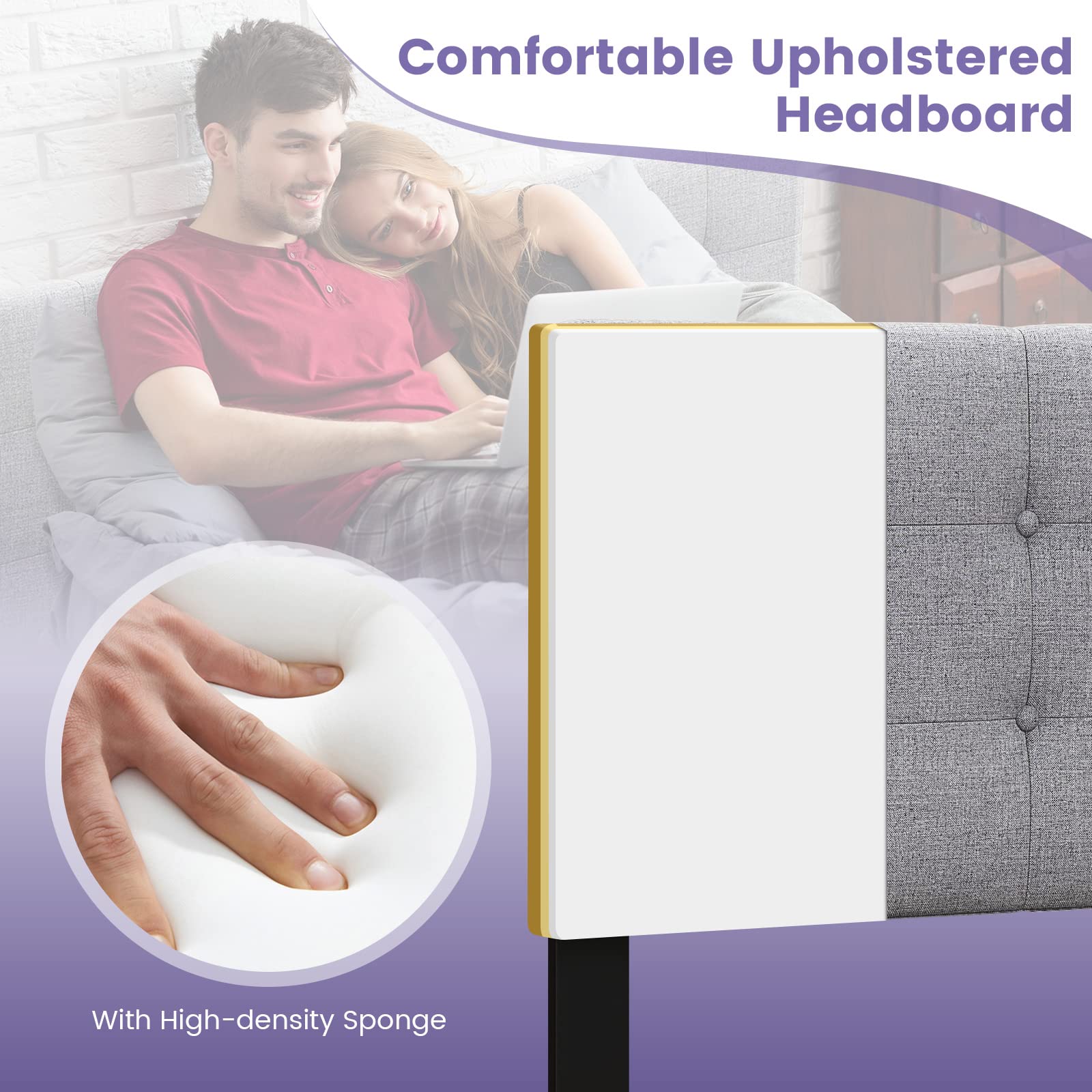 Linen Upholstered Headboard, Modern Tufted Button Bed Headboard with Solid Rubber Wood Legs