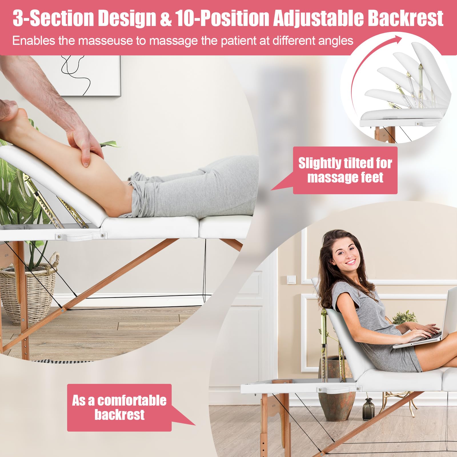 Portable 3 Sections 84inch Folding Massage Table with Carry Case