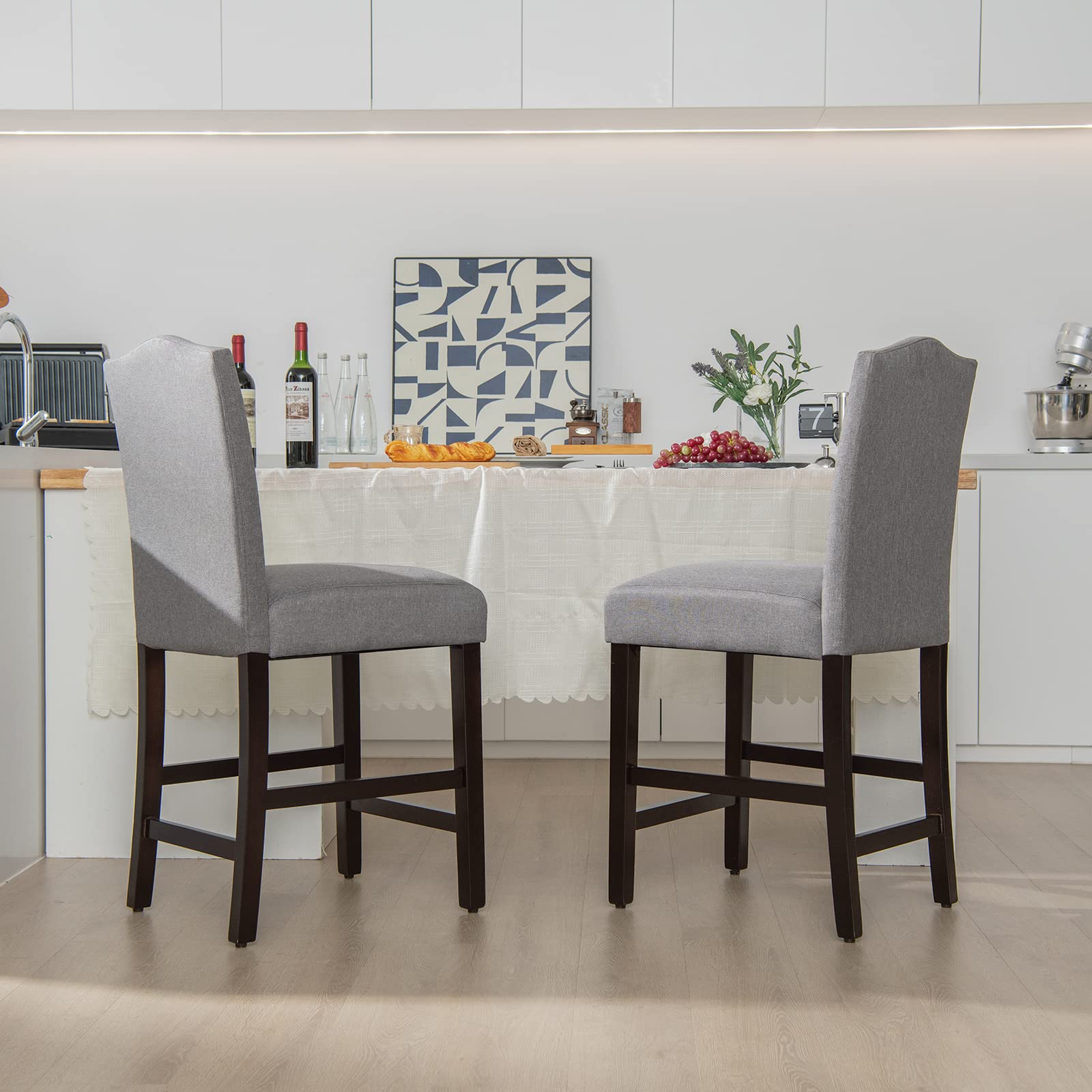 Bar Stools Set of 2/4, Counter Height Bar Dining Chairs with Rubber Wood Legs, Footrest