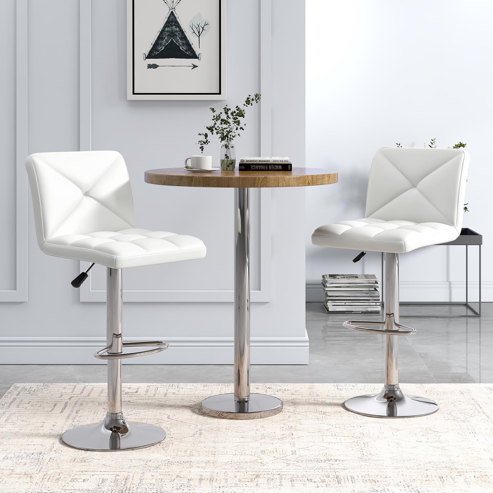 Bar Stools Set of 2/4, Modern PU Leather Swivel Counter Height Bar Stools with Back, Heavy-Duty Metal Base & Footrest