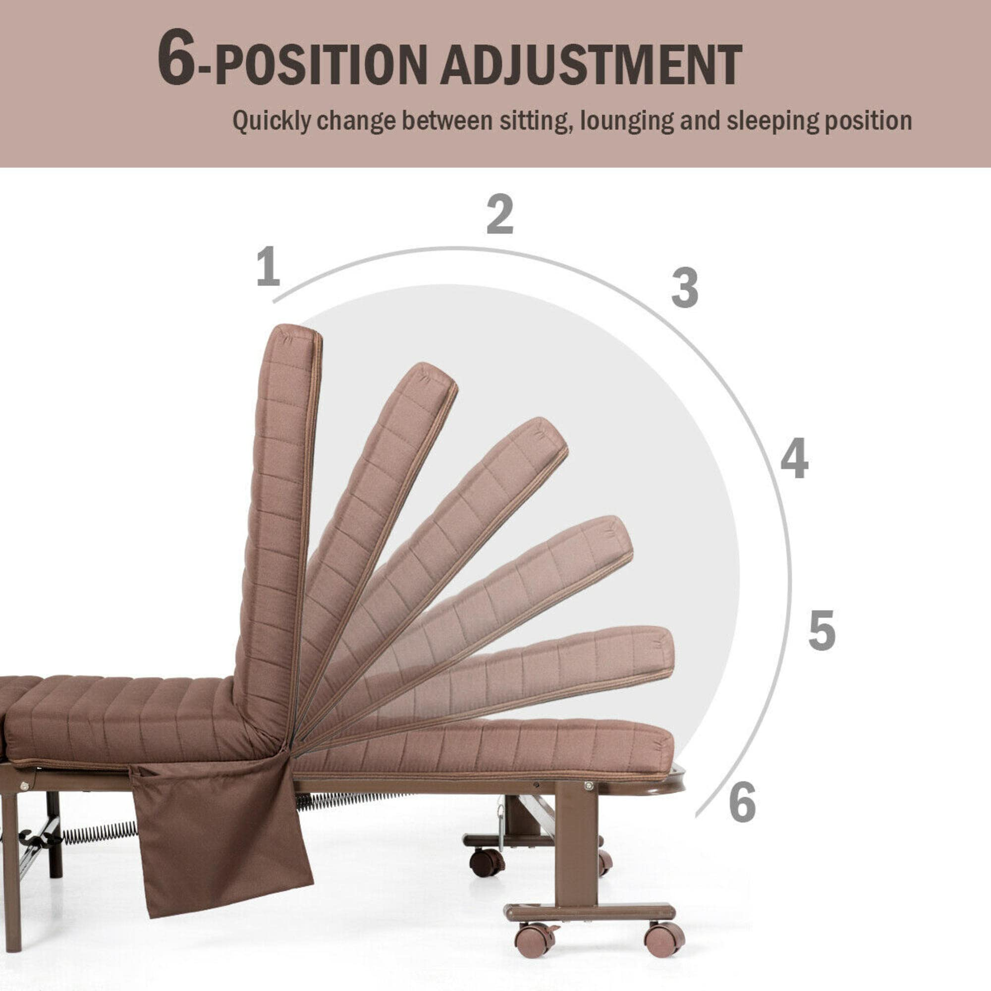 Portable Guest Bed with 6 Positions Adjustable Backrest & Side Storage Pocket