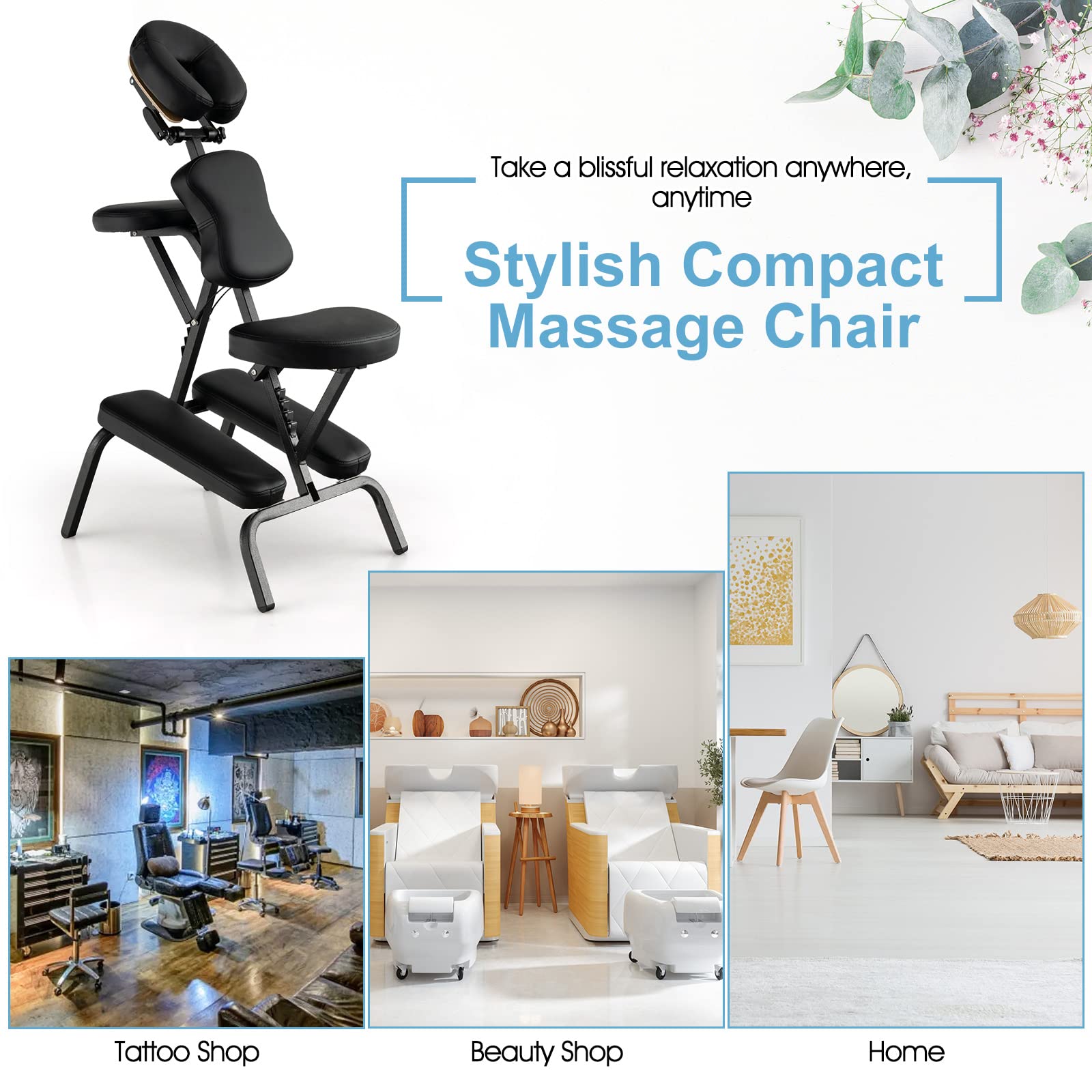 Portable Light Weight Massage Chair, Travel Massage Tattoo Spa Chair w/Carrying Bag