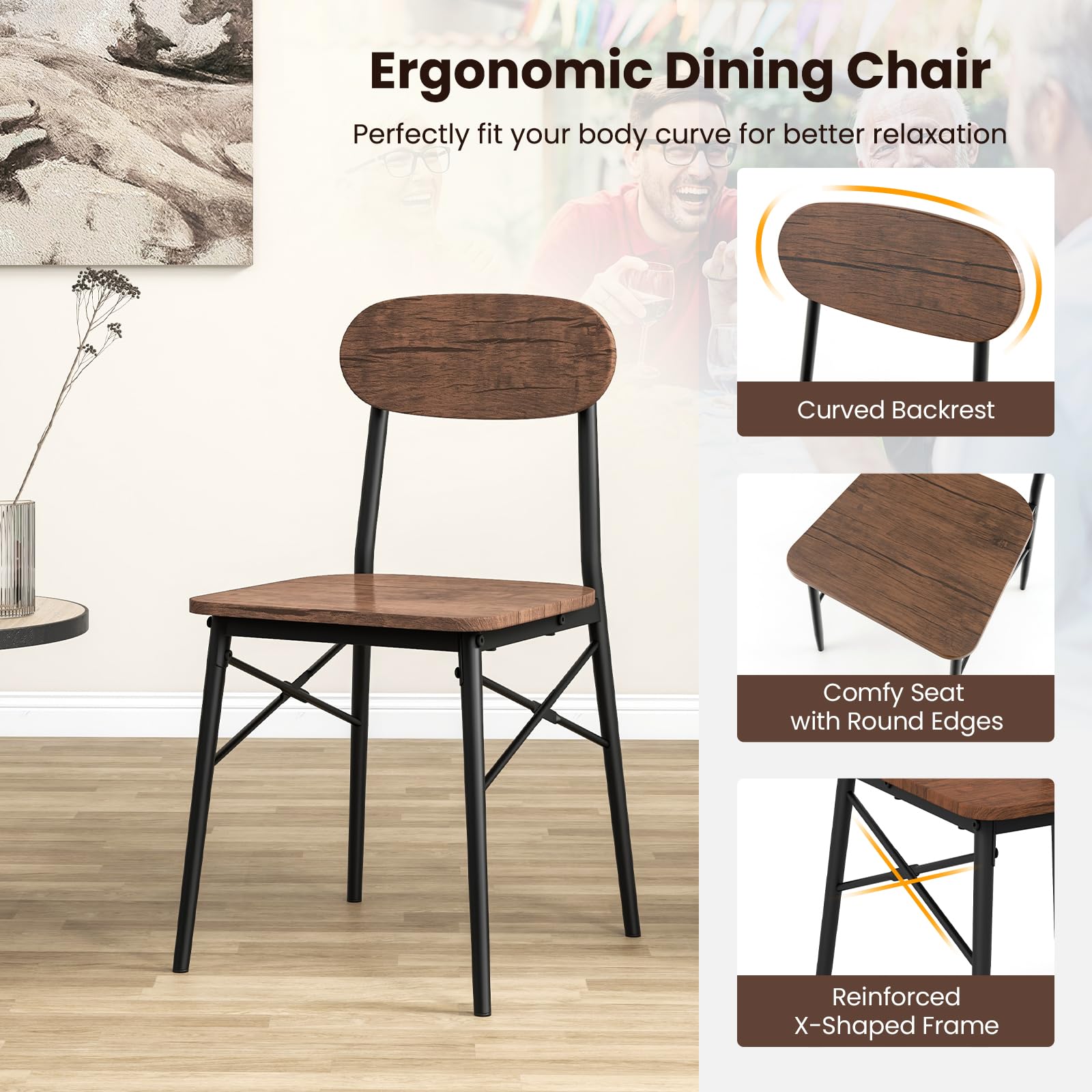 Dining Table Set for 4, Mid-Century Kitchen Furniture Set with Kitchen Table, 4 Dining Chairs