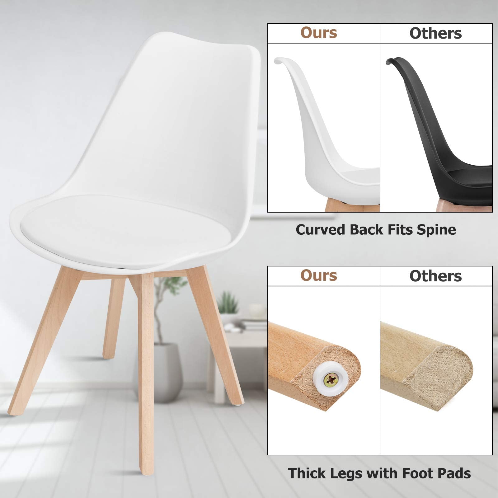 Set of 4 Modern High Backrest Dining Chairs, Elegant Mid Century Side Chairs w/Padded Seat, Solid Wood Legs