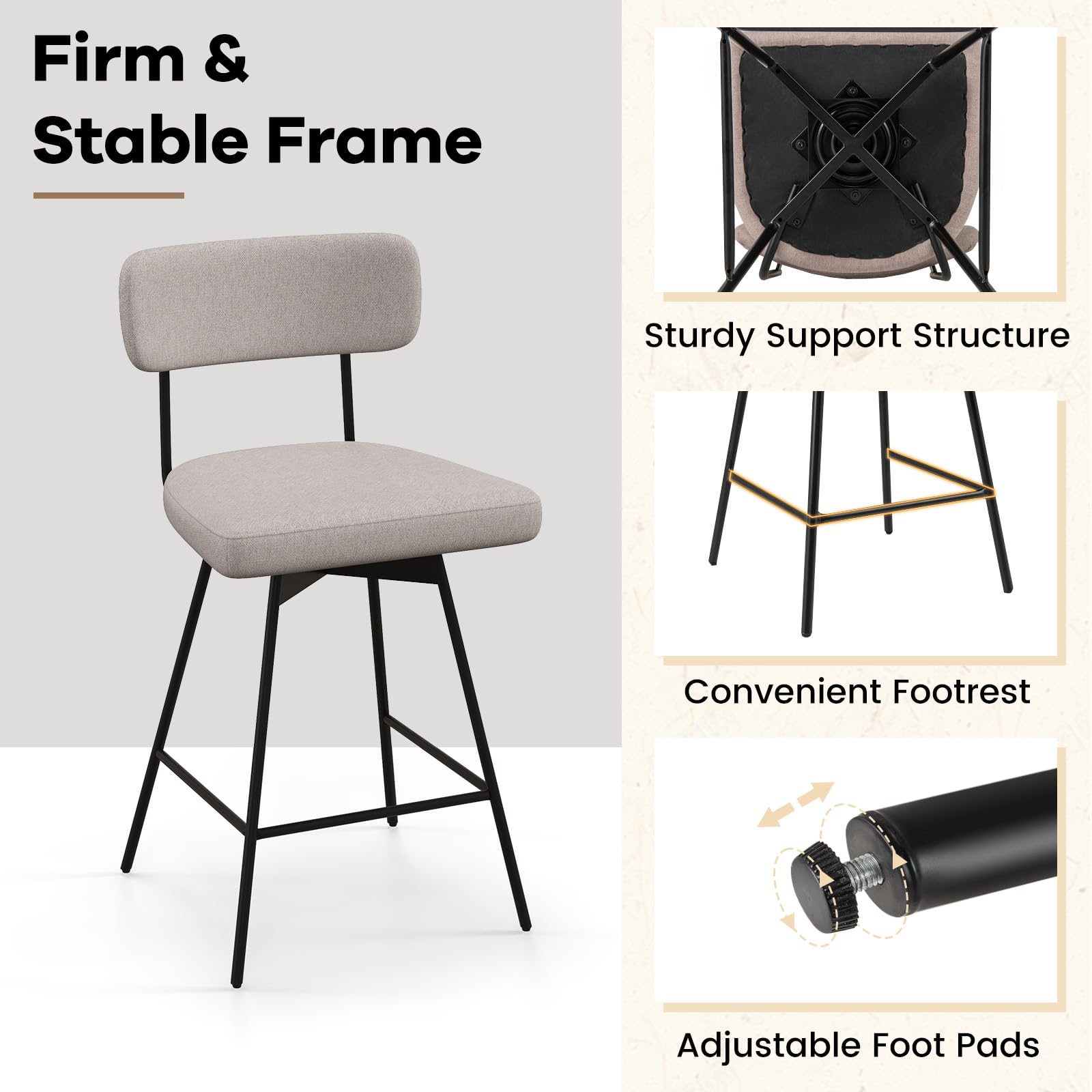 Bar Stools Set of 2/4, 25&rdquo; Upholstered Counter Height Bar Stools with Back
