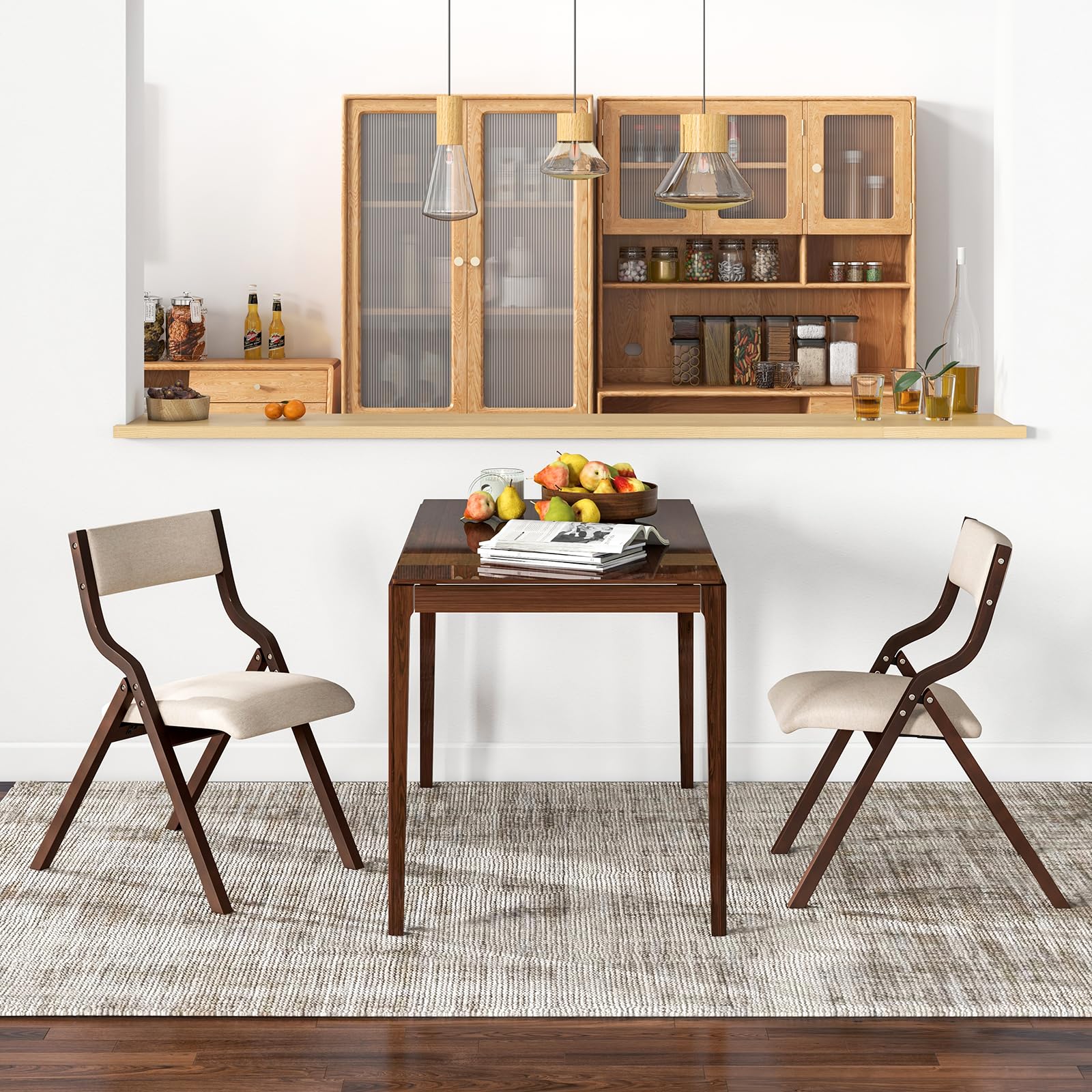 Folding Dining Chairs Set of 2/4, Foldable Chairs with Padded Seat and Solid Wood Frame