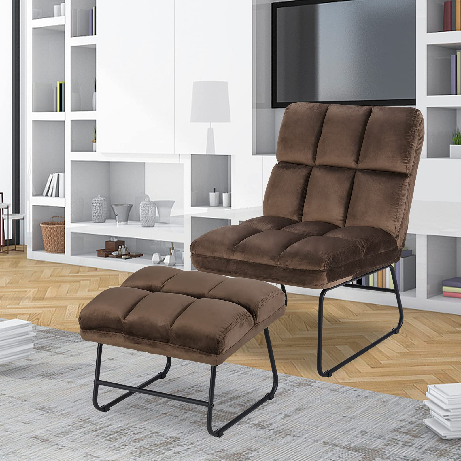 Massage Chair with Ottoman, 5 Vibration Modes & 4 Massage Motors, Velvet Fabric-Nice to Touch, Remote Control and Side Pocket
