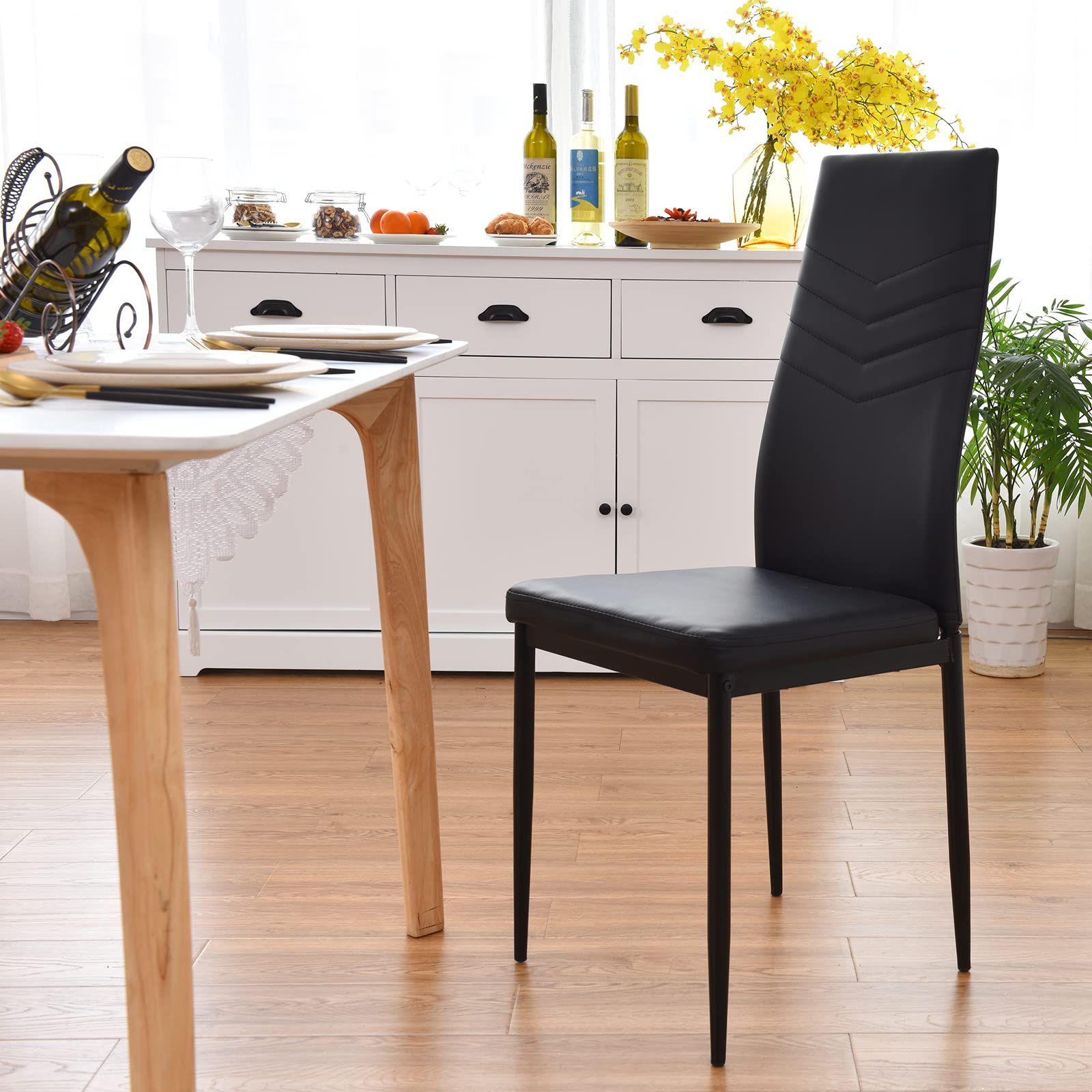 Set of 4 Dining Chairs, High Back Dining Side Chairs w/PVC Leather & Non-Slip Feet Pads