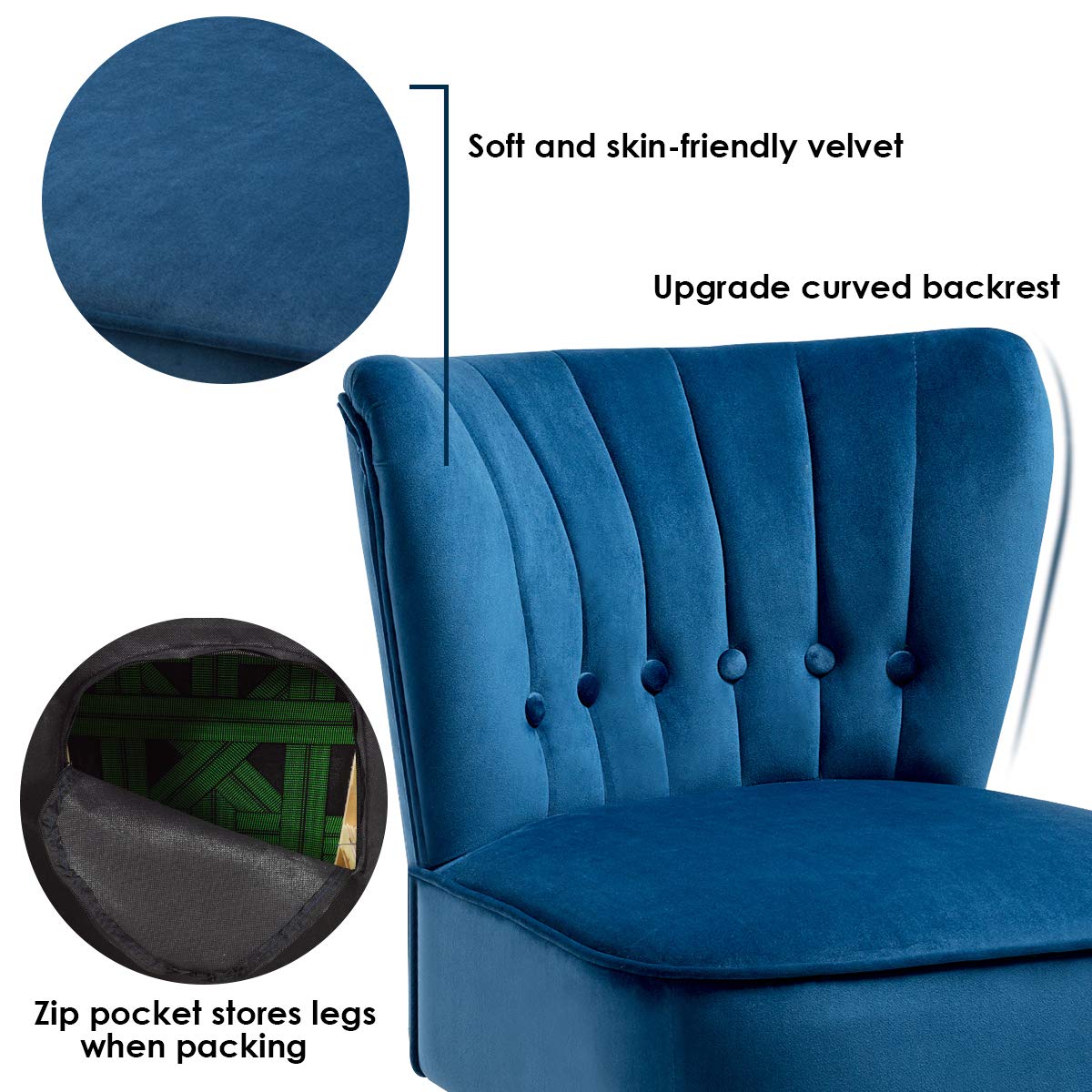 Modern Velvet Accent Chair | Small Upholstered Leisure Sofa Chair