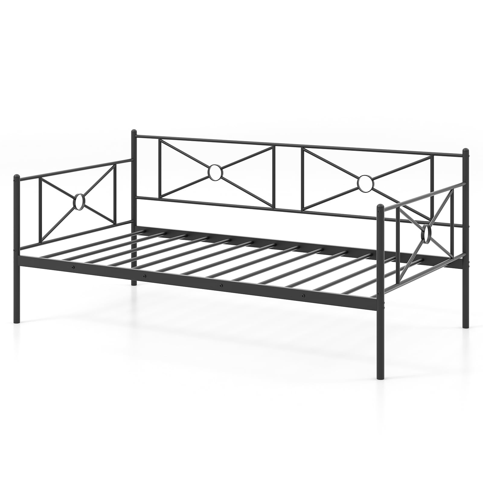 Twin Size Metal Daybed Frame, Heavy-Duty Steel Slats Support Platform Bed Frame, Multifunctional Sofa Guest Bed with Headboard