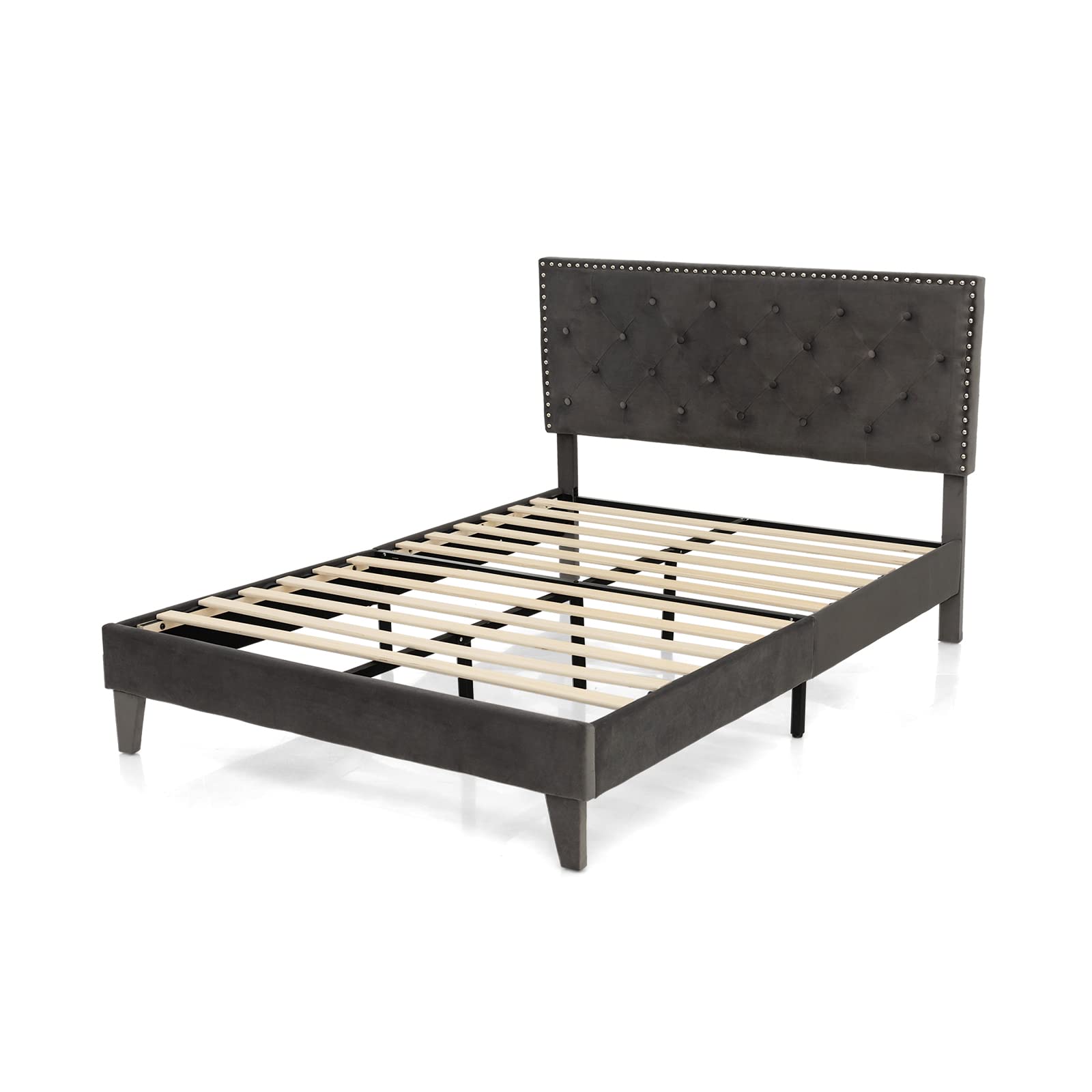 Full/Queen Size Upholstered Bed Frame with Tufted Headboard & Soft-padded Footboard