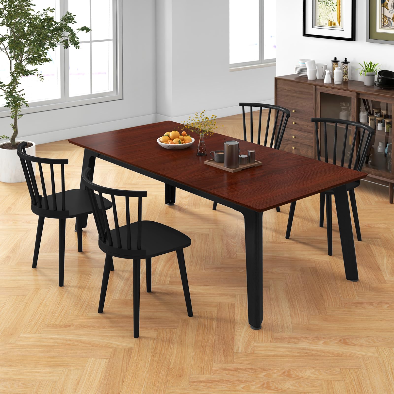 Wood Dining Chairs Set of 2/4, Windsor Dining Chairs with High Spindle Back