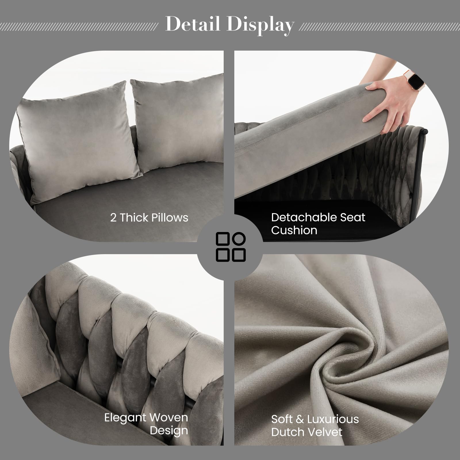 43&rdquo; Loveseat Sofa, Modern Upholstered 2-Seat Sofa with 2 Back Pillows, Woven Backrest & Armrest