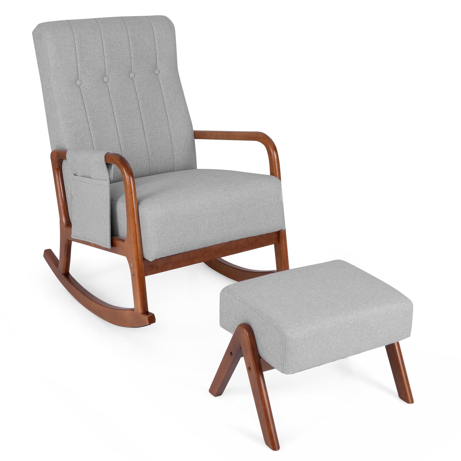 Nursery Rocking Chair with Ottoman, Upholstered Rocker Chair with Side Pocket